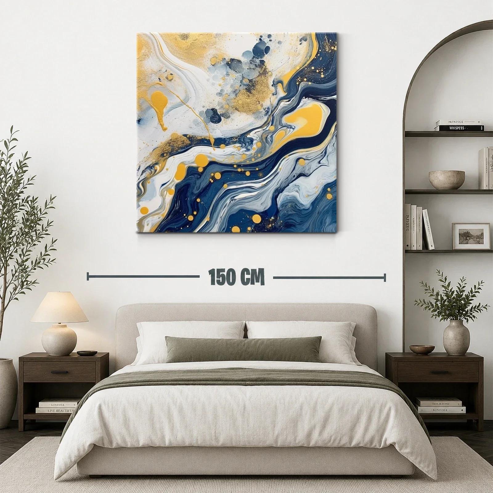 Cuadro abstracto con tonos azul y dorado envolventes — miniatura 3