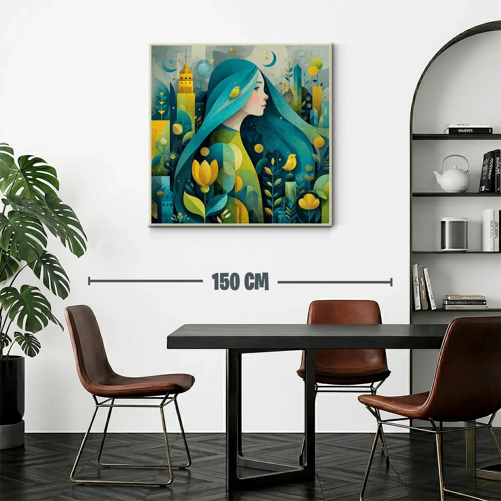 Retrato femenino en paisaje onírico con tonos verdes y amarillos — miniatura 2