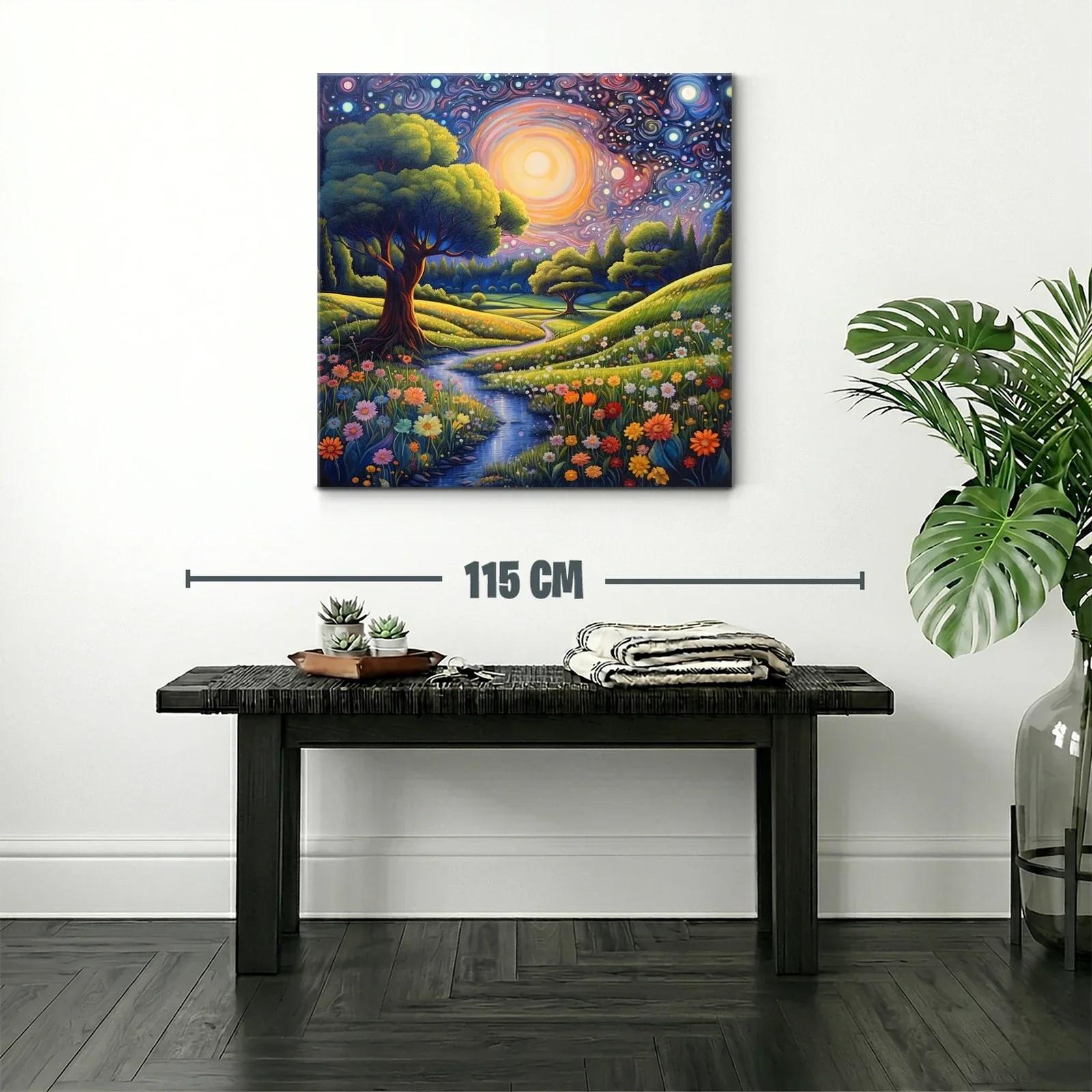 Paisaje nocturno con flores y cielo estrellado vibrante — miniatura 2