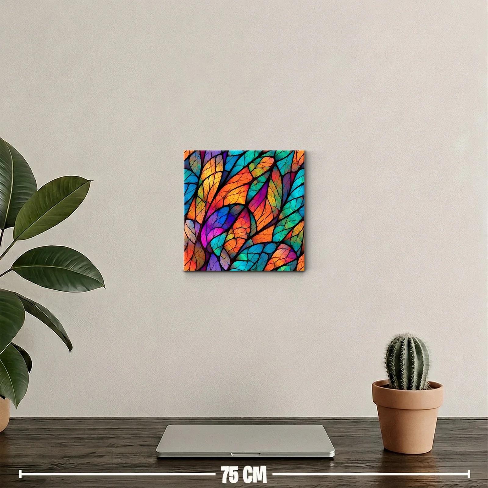 Cuadro decorativo hojas multicolor vibrante y abstracto — miniatura 2
