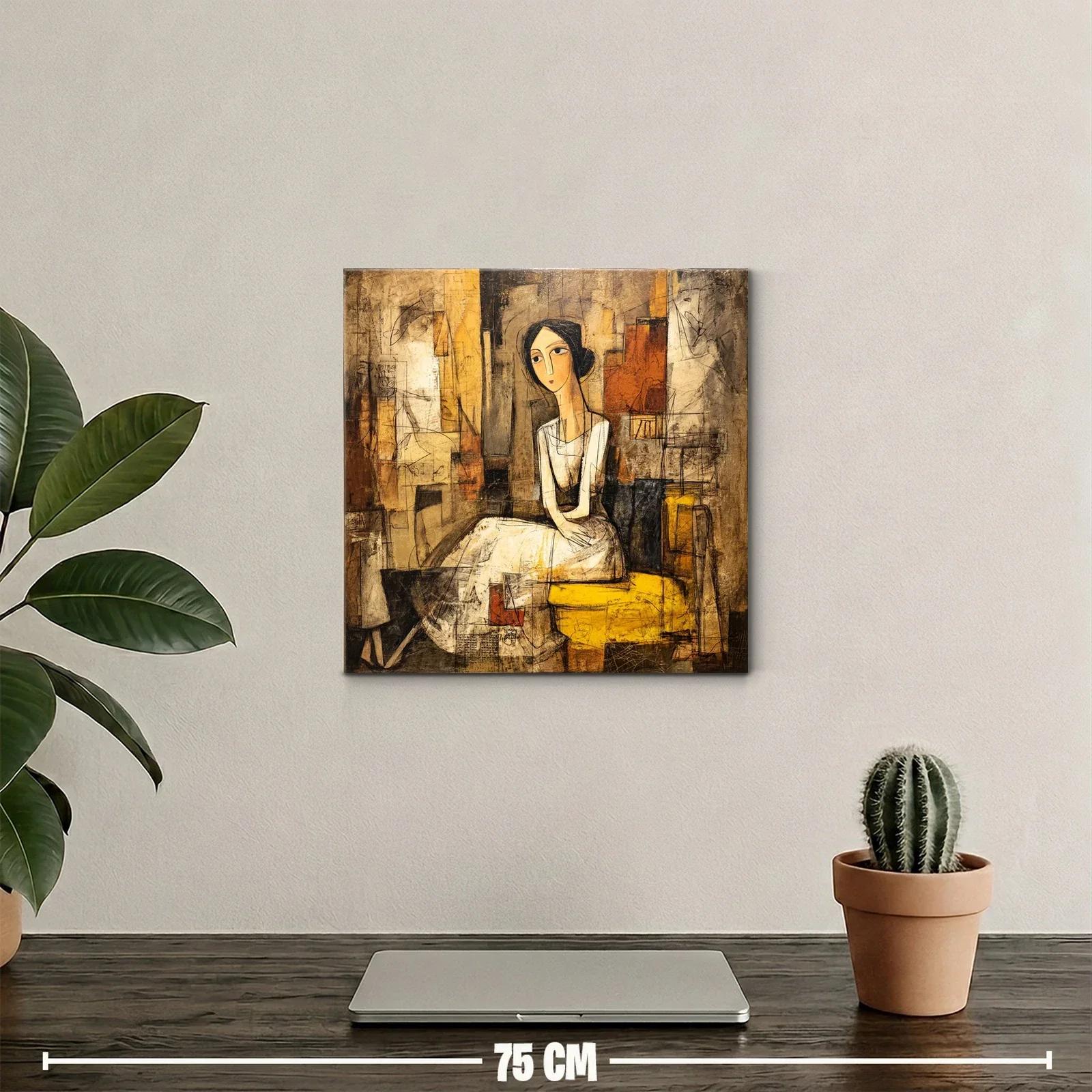 Retrato contemporáneo de mujer con paleta cálida y detalles abstractos — miniatura 2