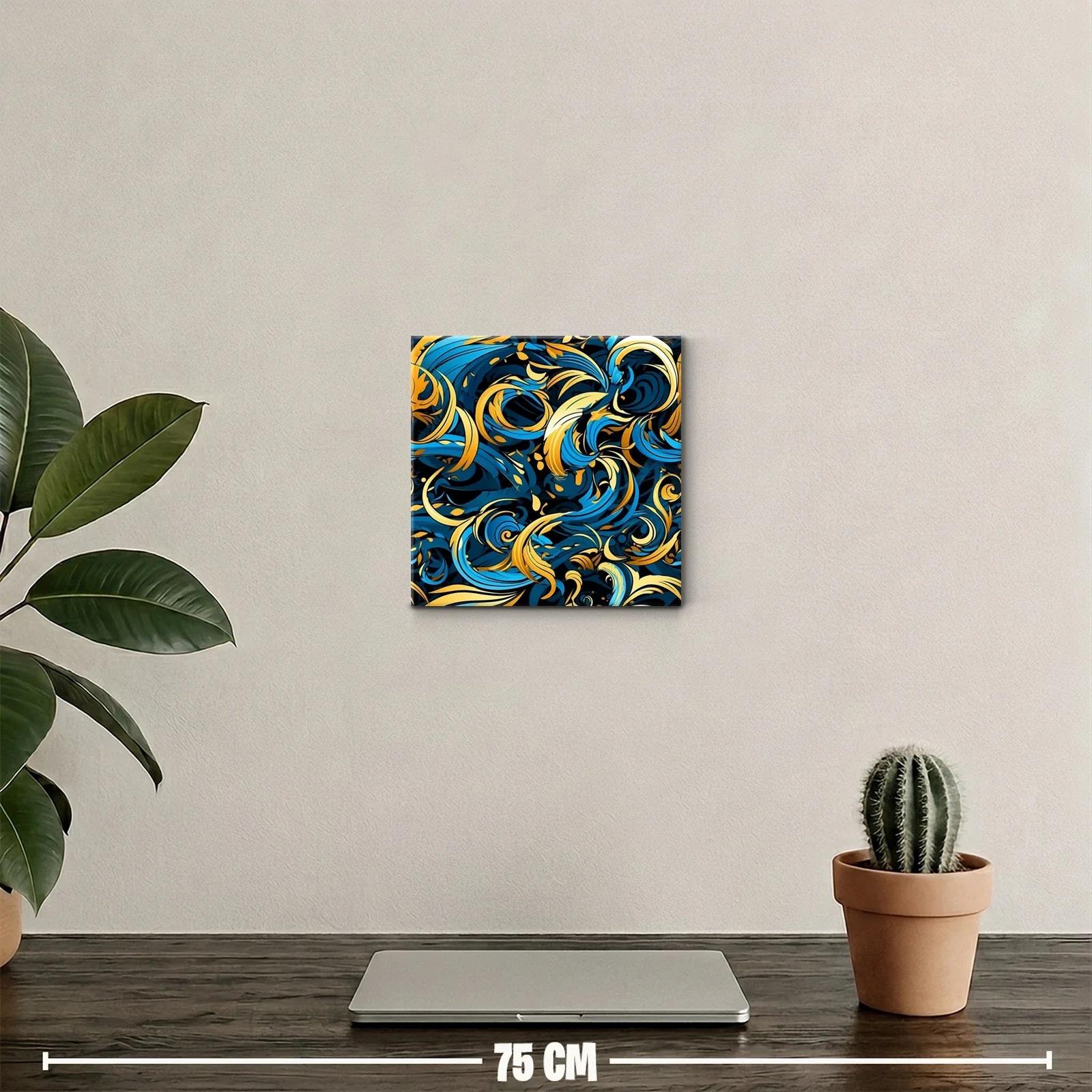 Cuadro decorativo con vibrantes formas abstractas en azul y dorado — miniatura 2