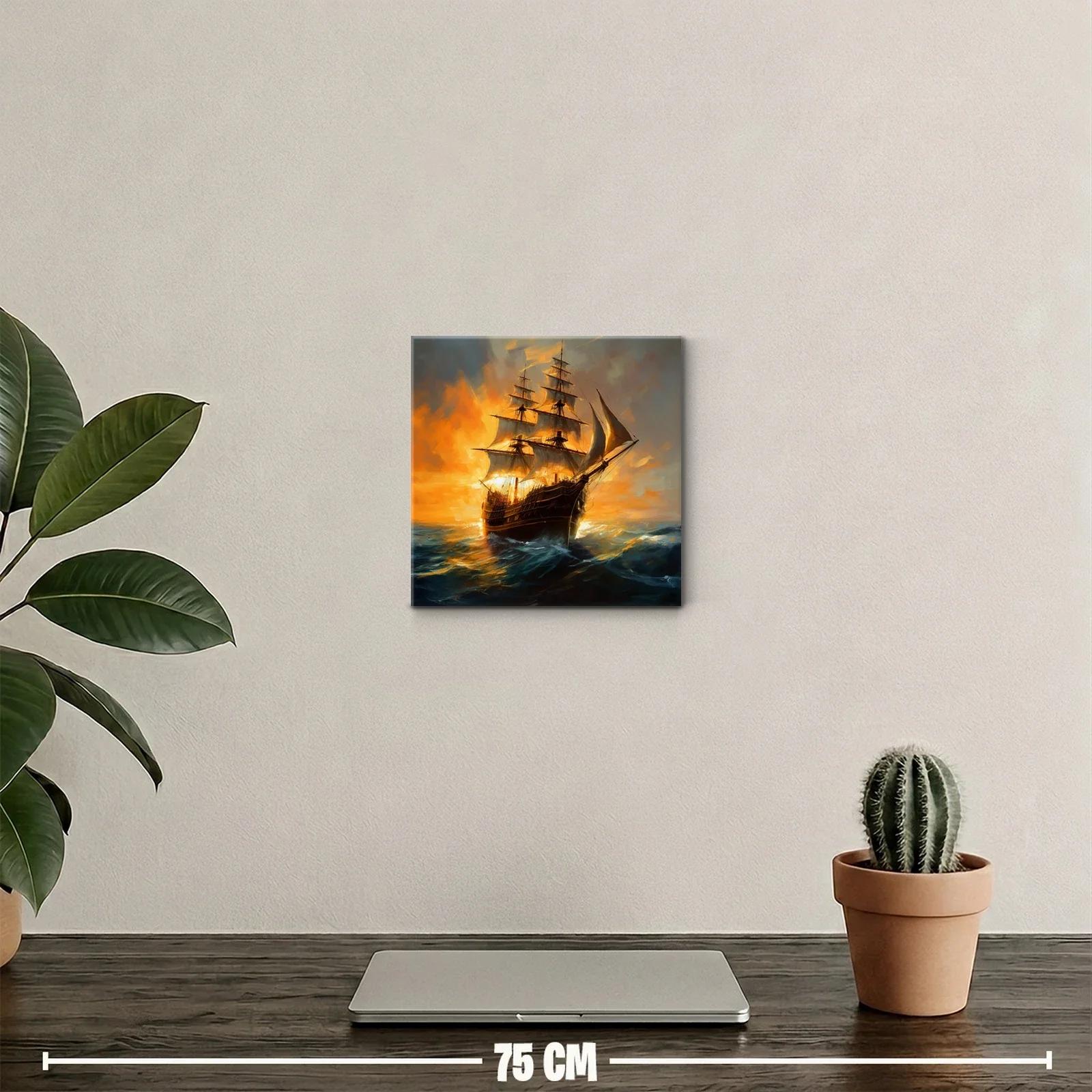 Imponente barco de vela en mar agitado al atardecer — miniatura 2