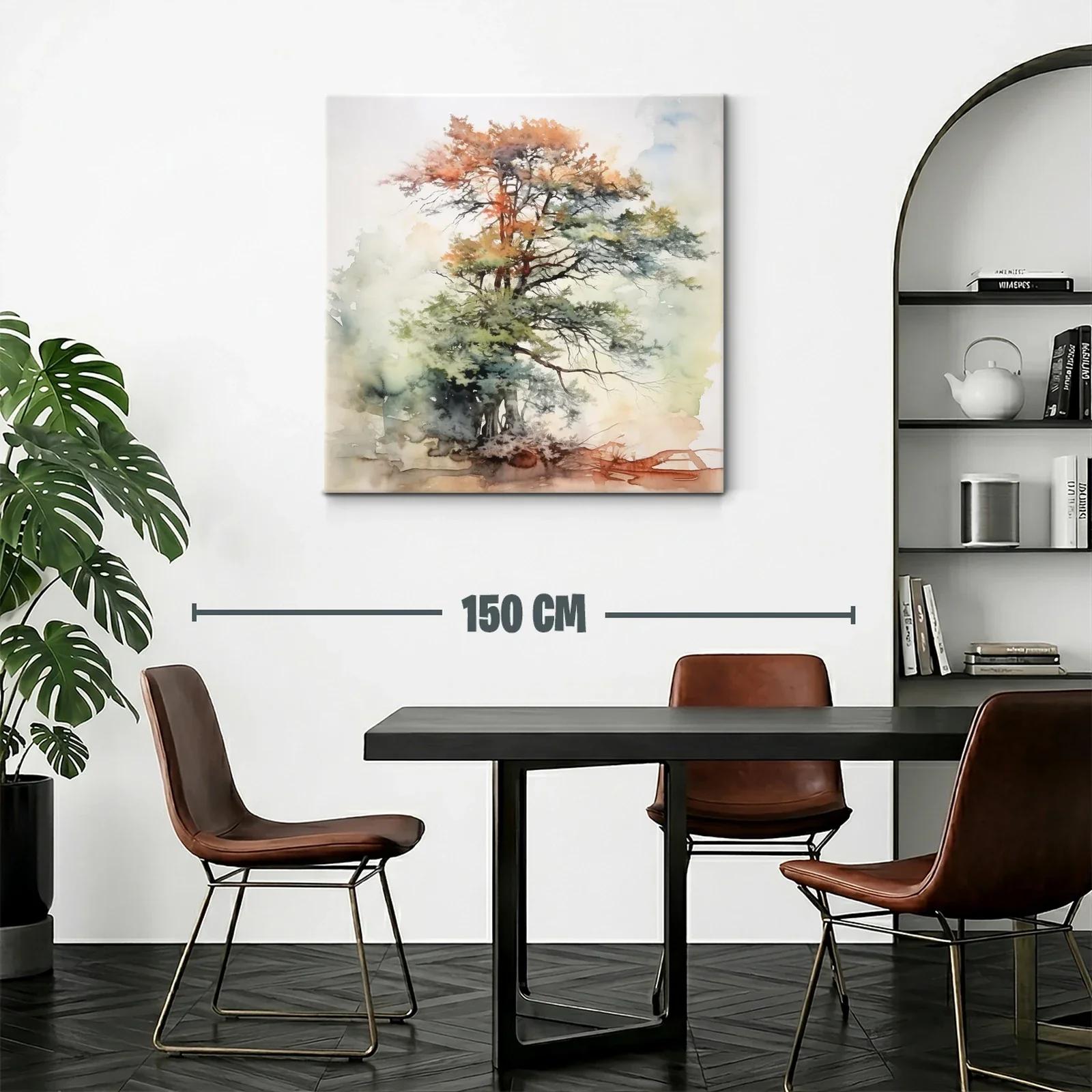 Árbol pintado en suaves tonos otoñales y verdes naturales — miniatura 2