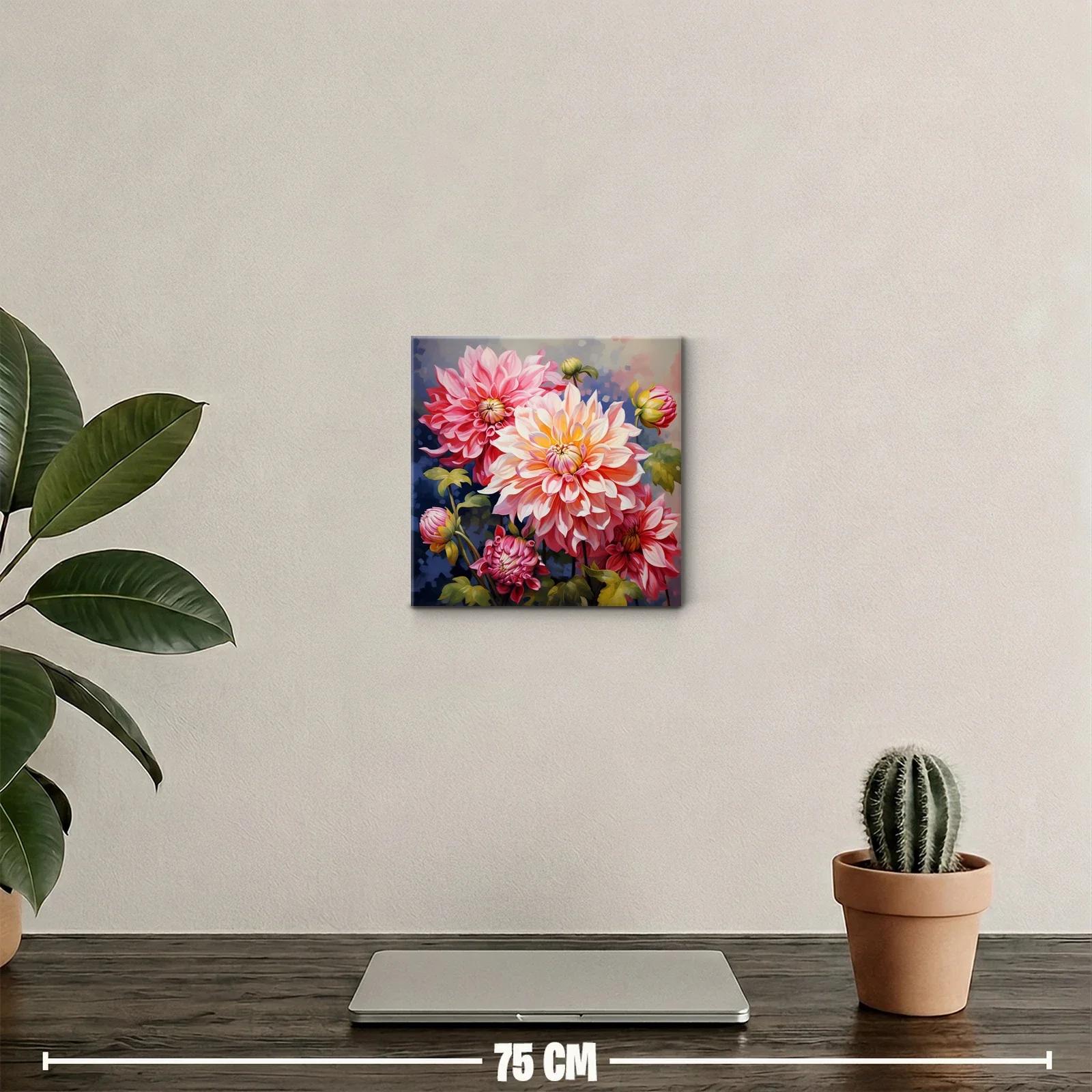 Cuadro decorativo con vibrantes flores en tonos rosas y anaranjados — miniatura 2