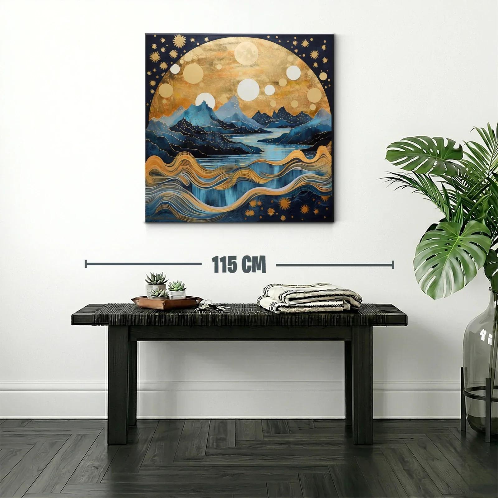 Paisaje onírico de montañas y cielo estrellado dorado — miniatura 2