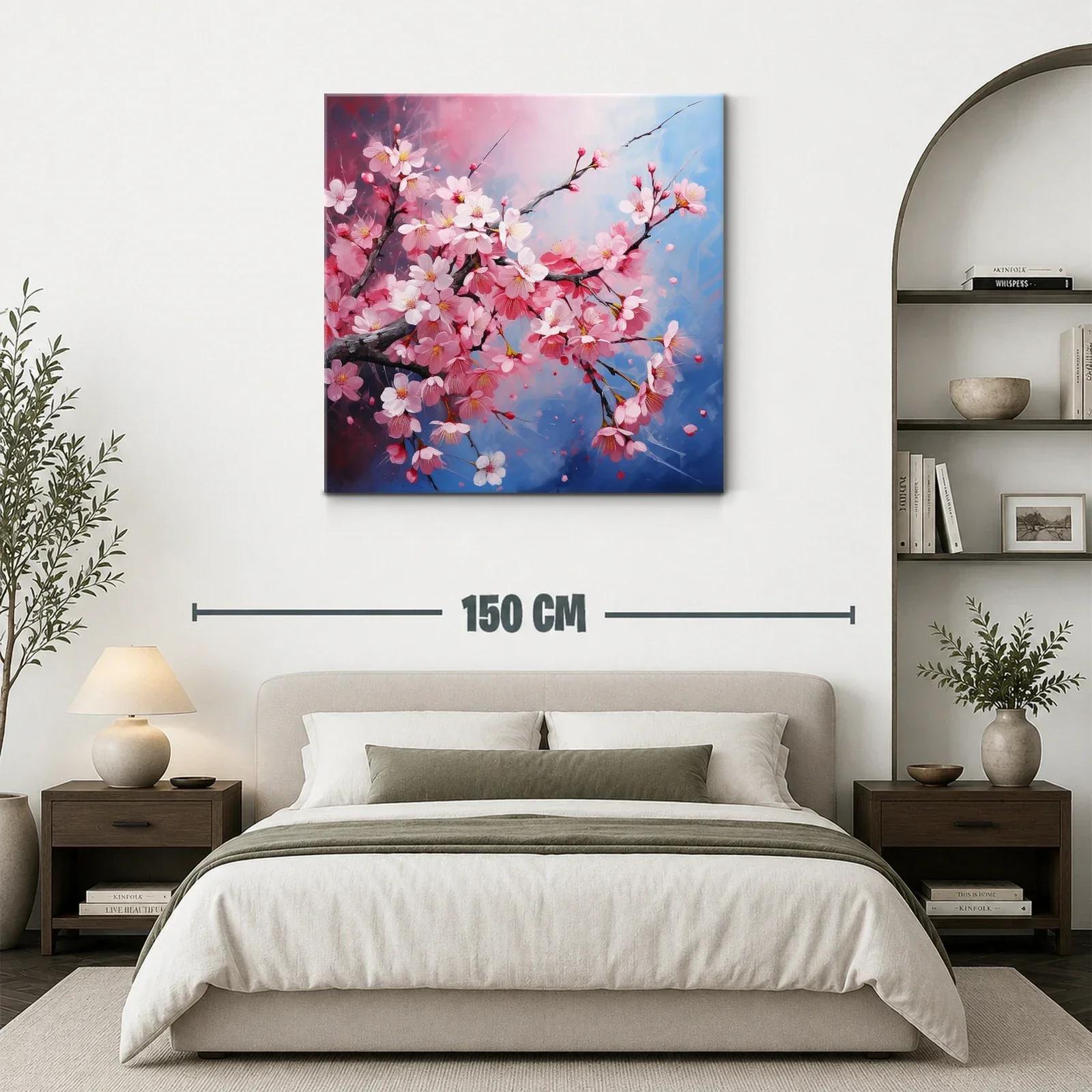 Rama de flores de cerezo en tonos rosa y azul — miniatura 3