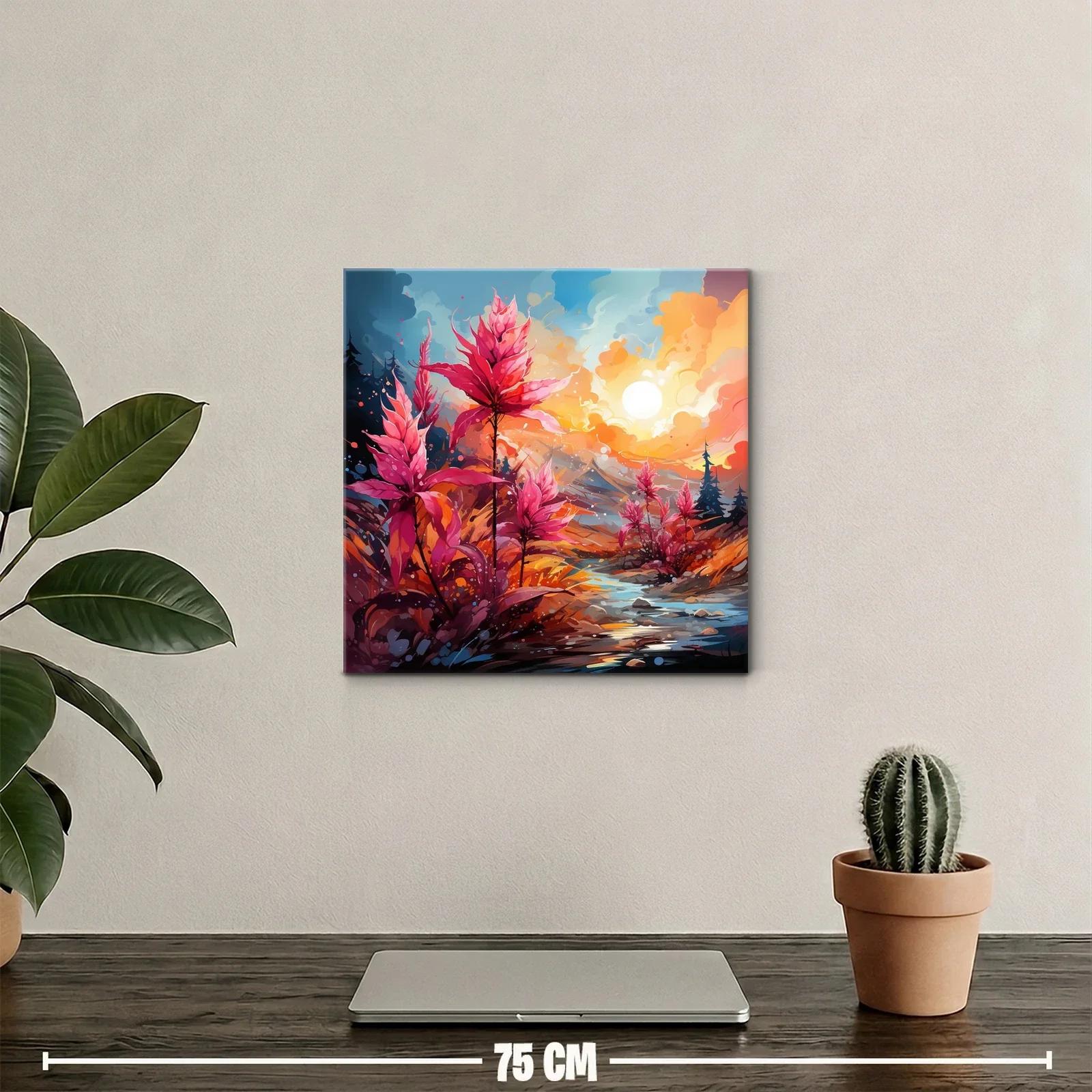 Paisaje vibrante con flores fucsias bajo el sol radiante — miniatura 2