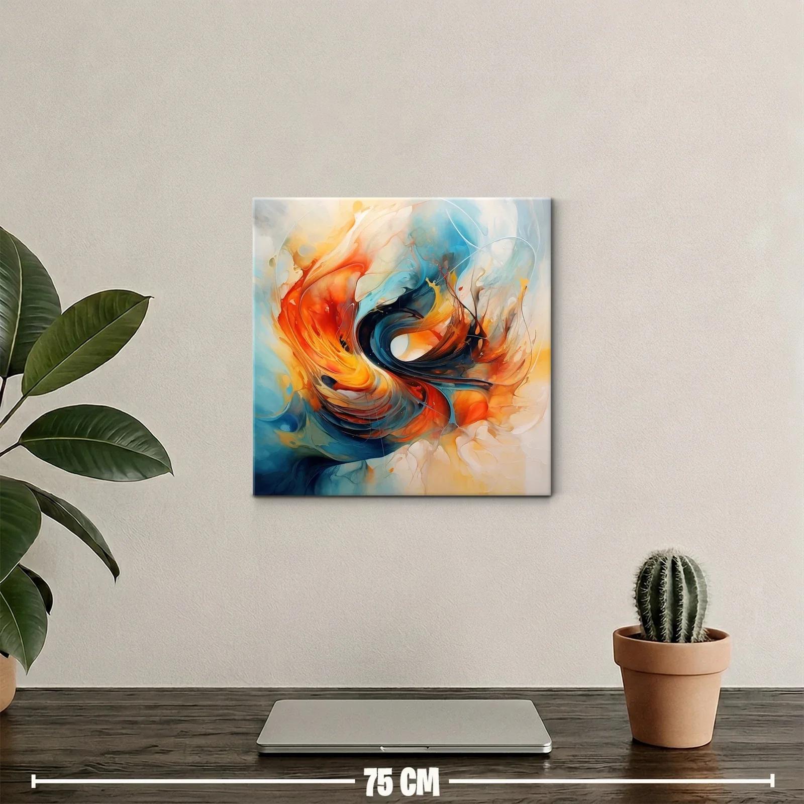 Cuadro abstracto con vibrantes tonos cálidos y fríos en movimiento — miniatura 2