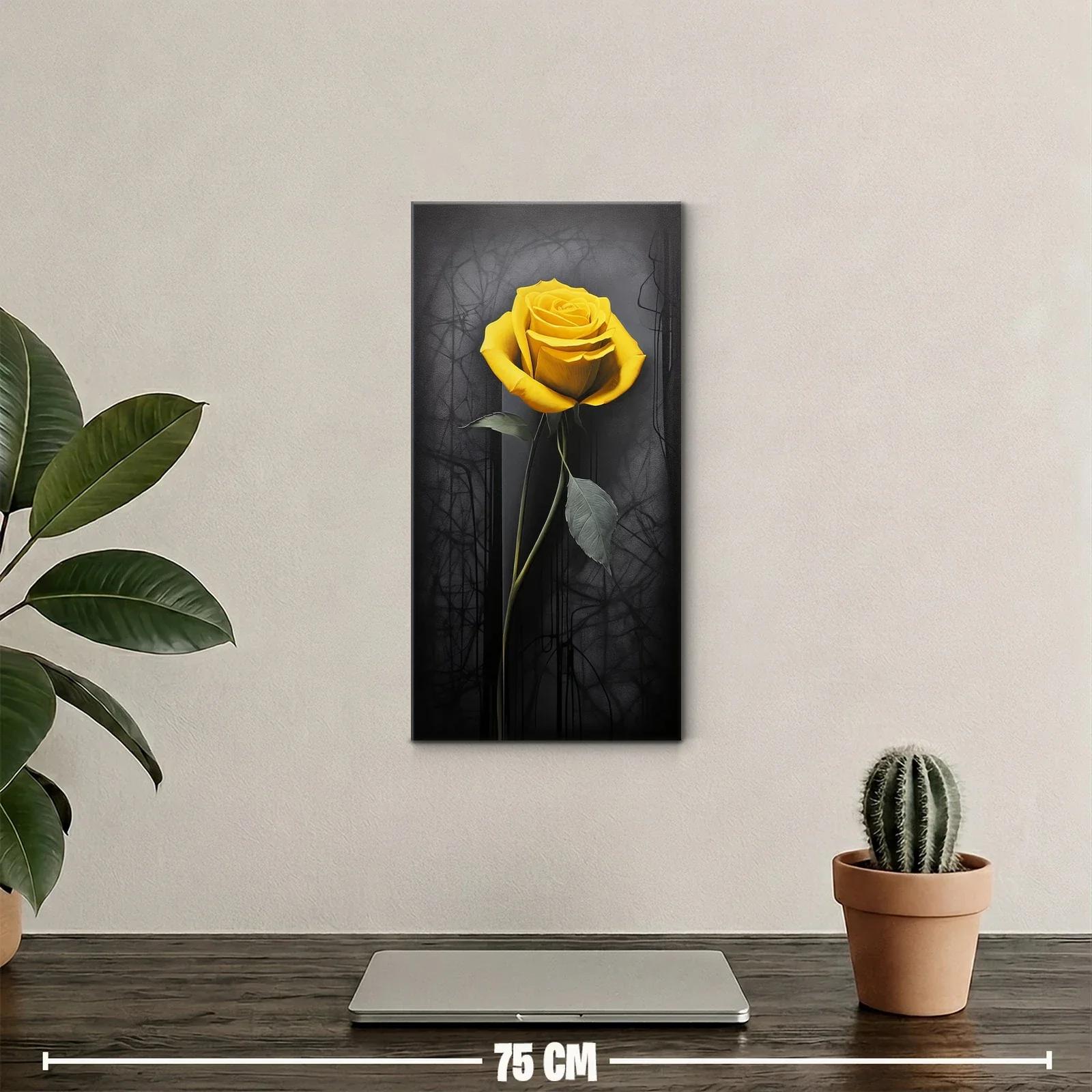 Cuadro rosa amarilla de tallo largo sobre fondo oscuro — miniatura 2