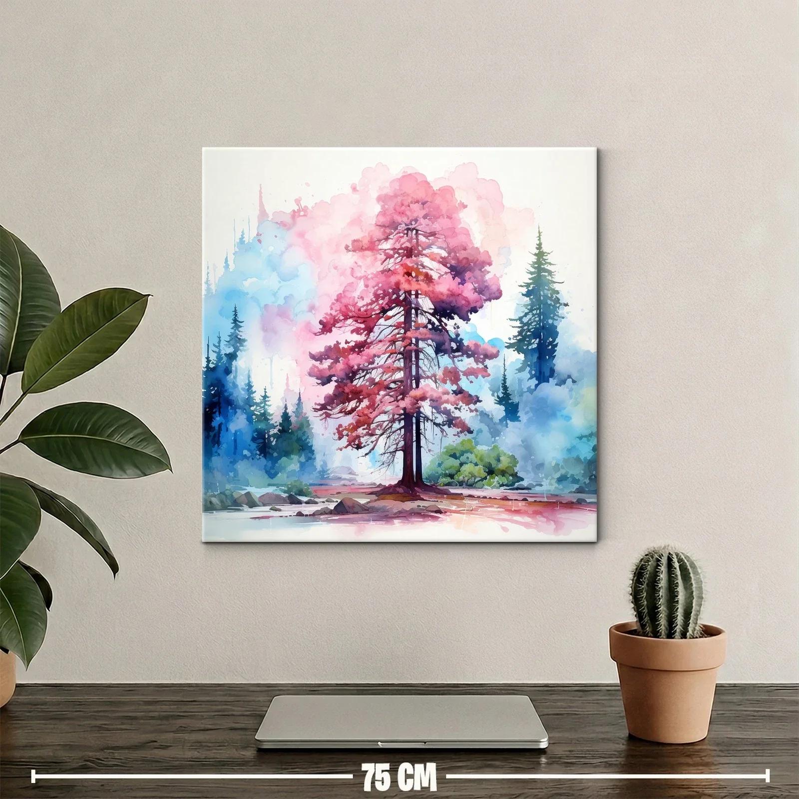 Árbol en tonos rosas y azules con efecto acuarela — miniatura 2