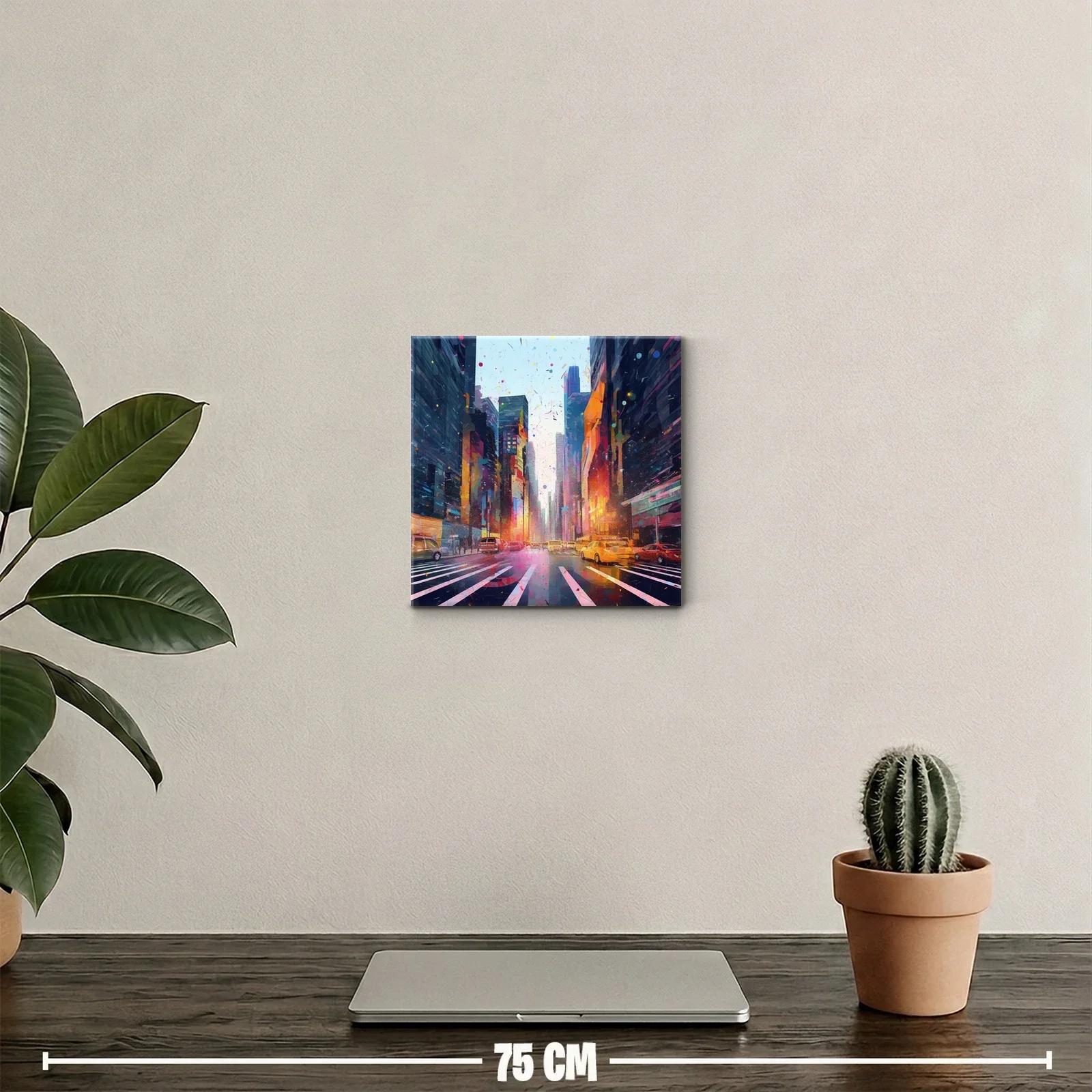 Ciudad vibrante al atardecer con luces urbanas coloridas — miniatura 2