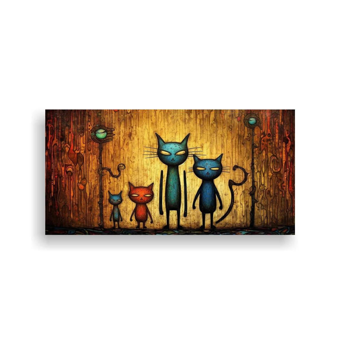 Cuadro de gatos con fondo texturizado y vetas marcadas — imagen principal