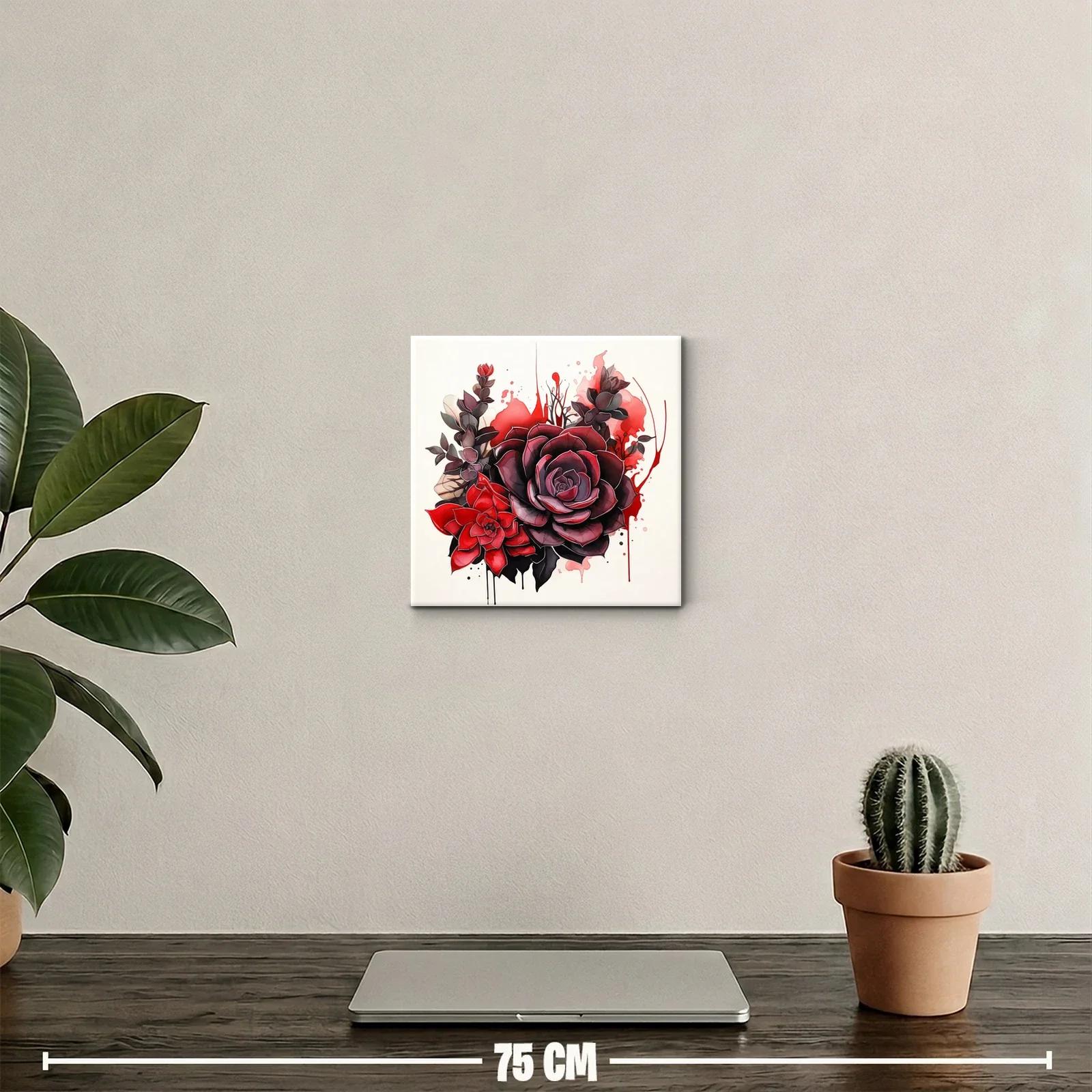 Cuadro decorativo con flores rojas y tonos oscuros vibrantes — miniatura 2