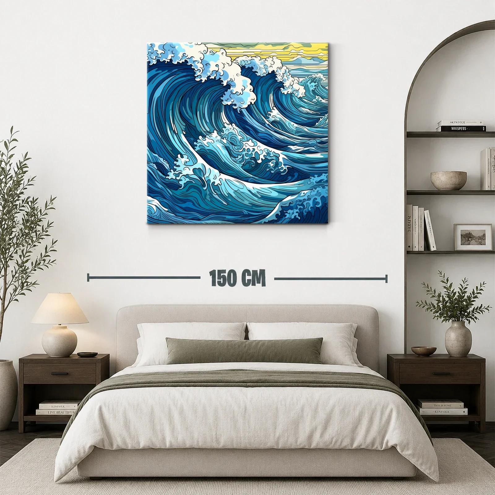 Vibrantes olas azules con espuma blanca y cielo amarillo — miniatura 3