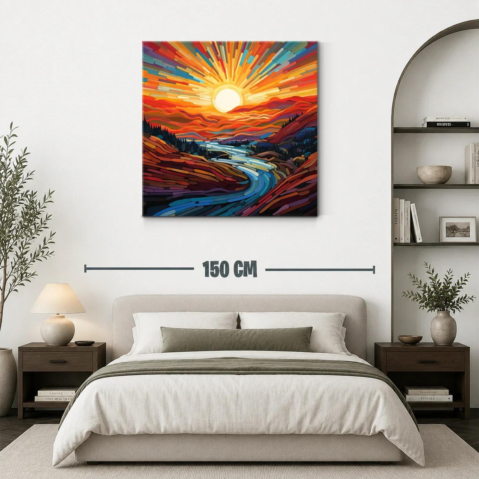 Paisaje vibrante con río y sol radiante al amanecer — miniatura 3