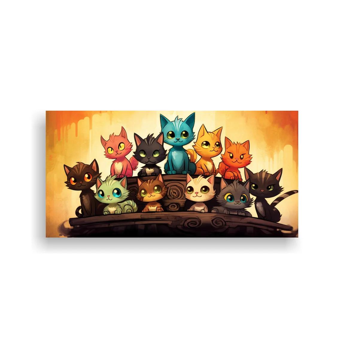 Cuadro grupo de gatos caricaturescos con tablones de madera — imagen principal