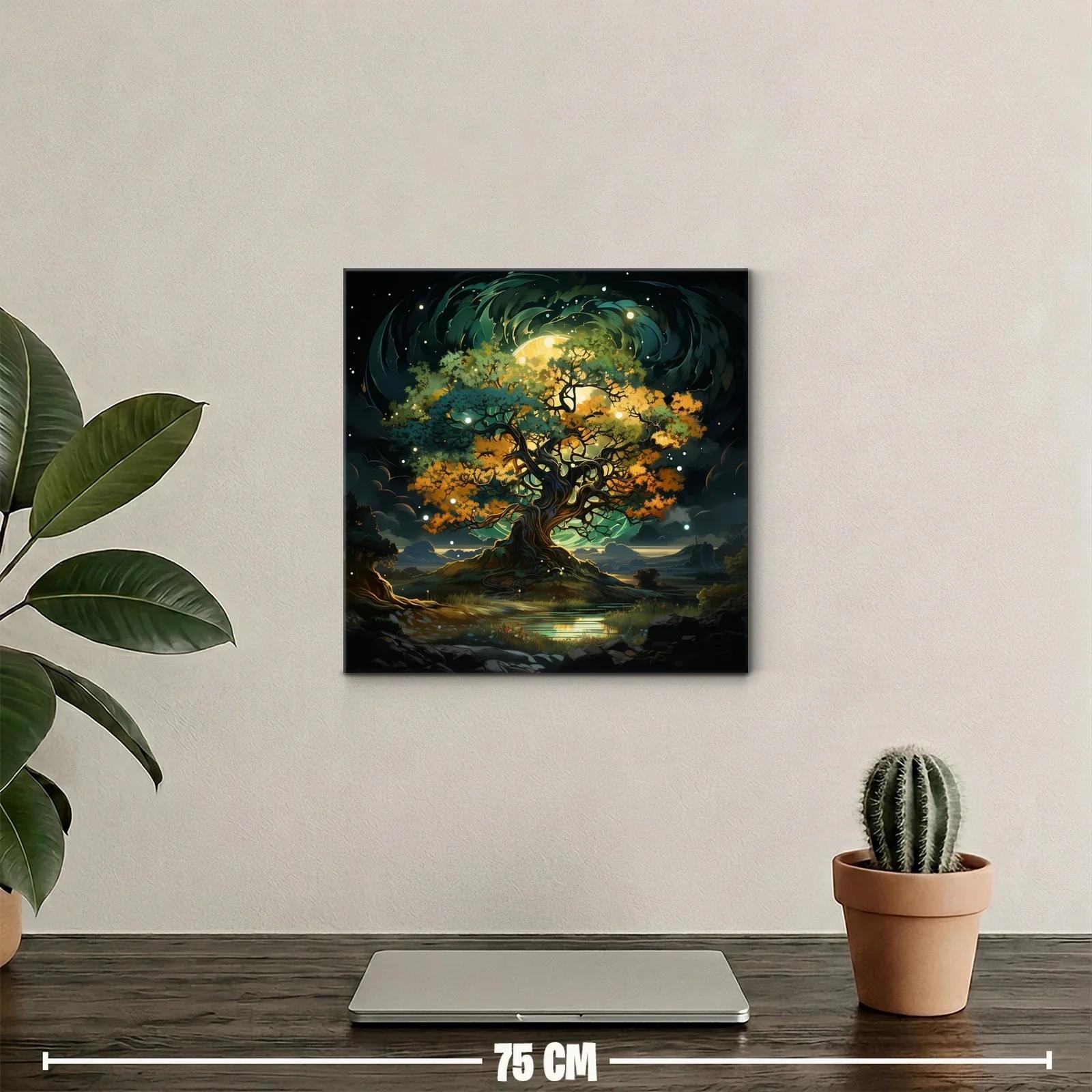 Árbol mágico iluminado en paisaje nocturno fascinante — miniatura 2