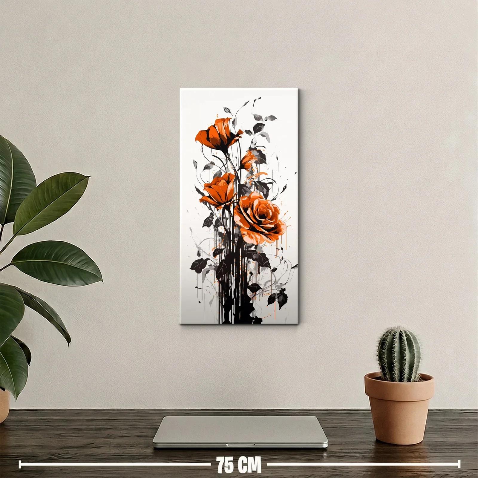 Cuadro rosas naranjas con goteos negros — miniatura 2