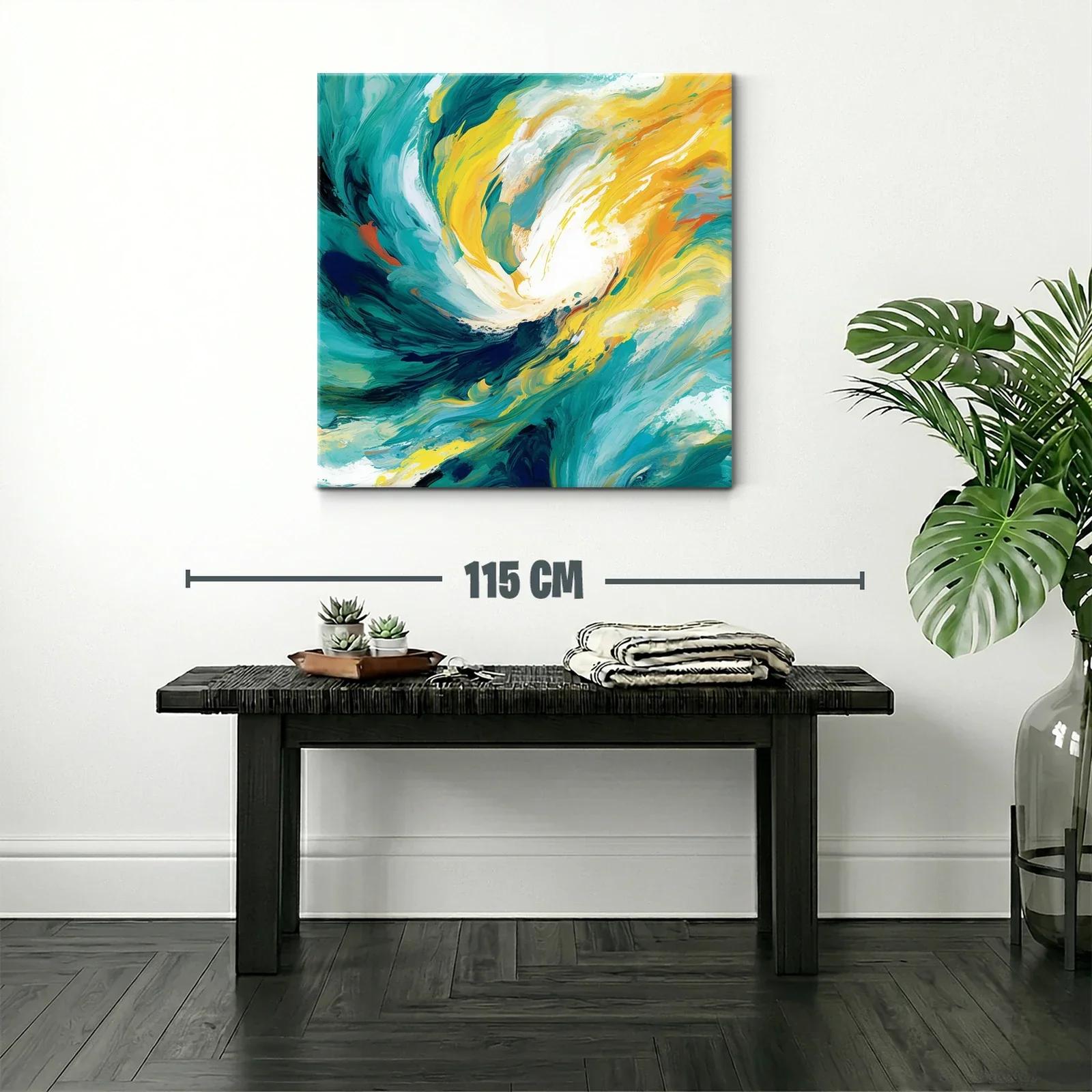Cuadro abstracto con vibrantes tonos turquesa y amarillo — miniatura 2