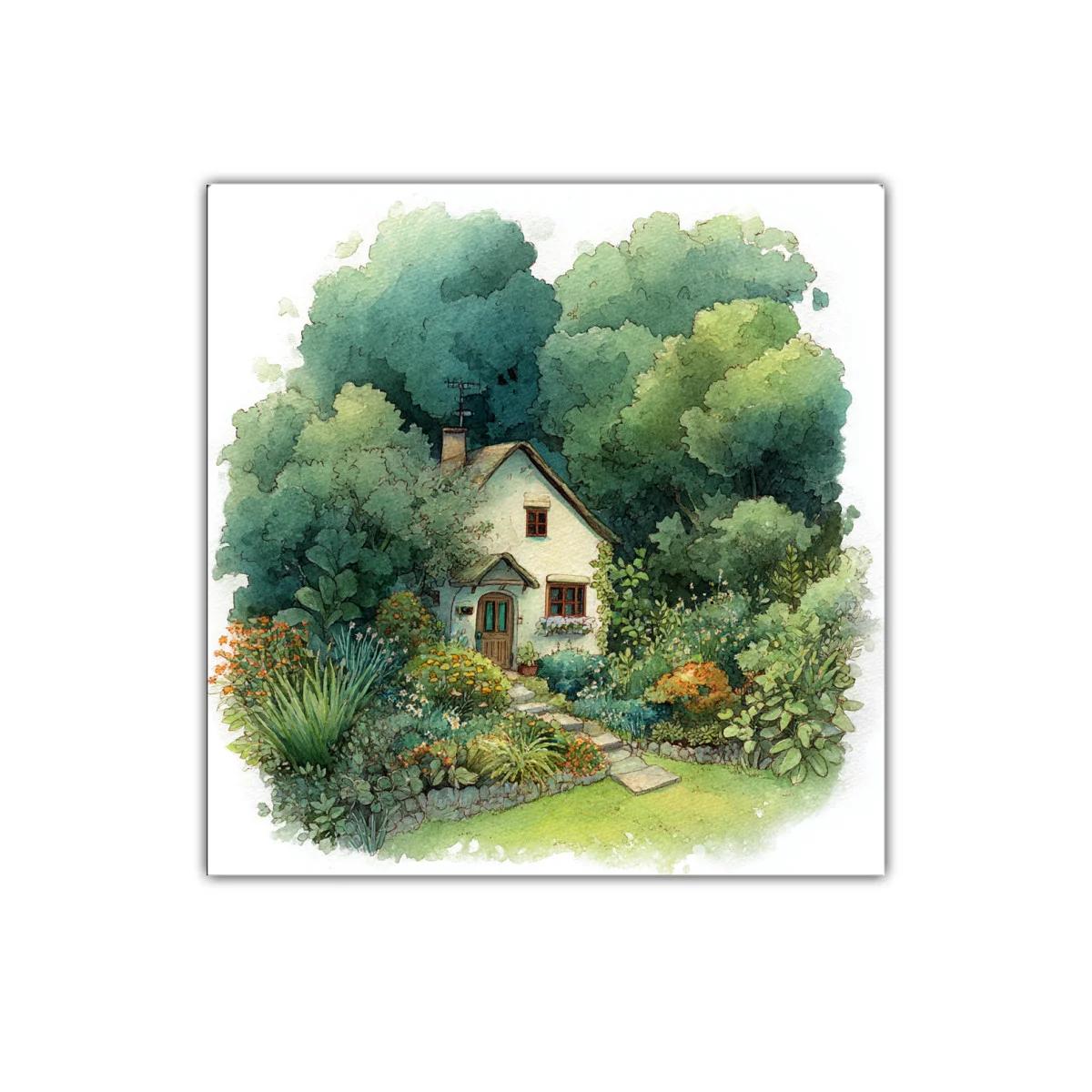 Paisaje de casa rural rodeada de jardín exuberante — miniatura 1