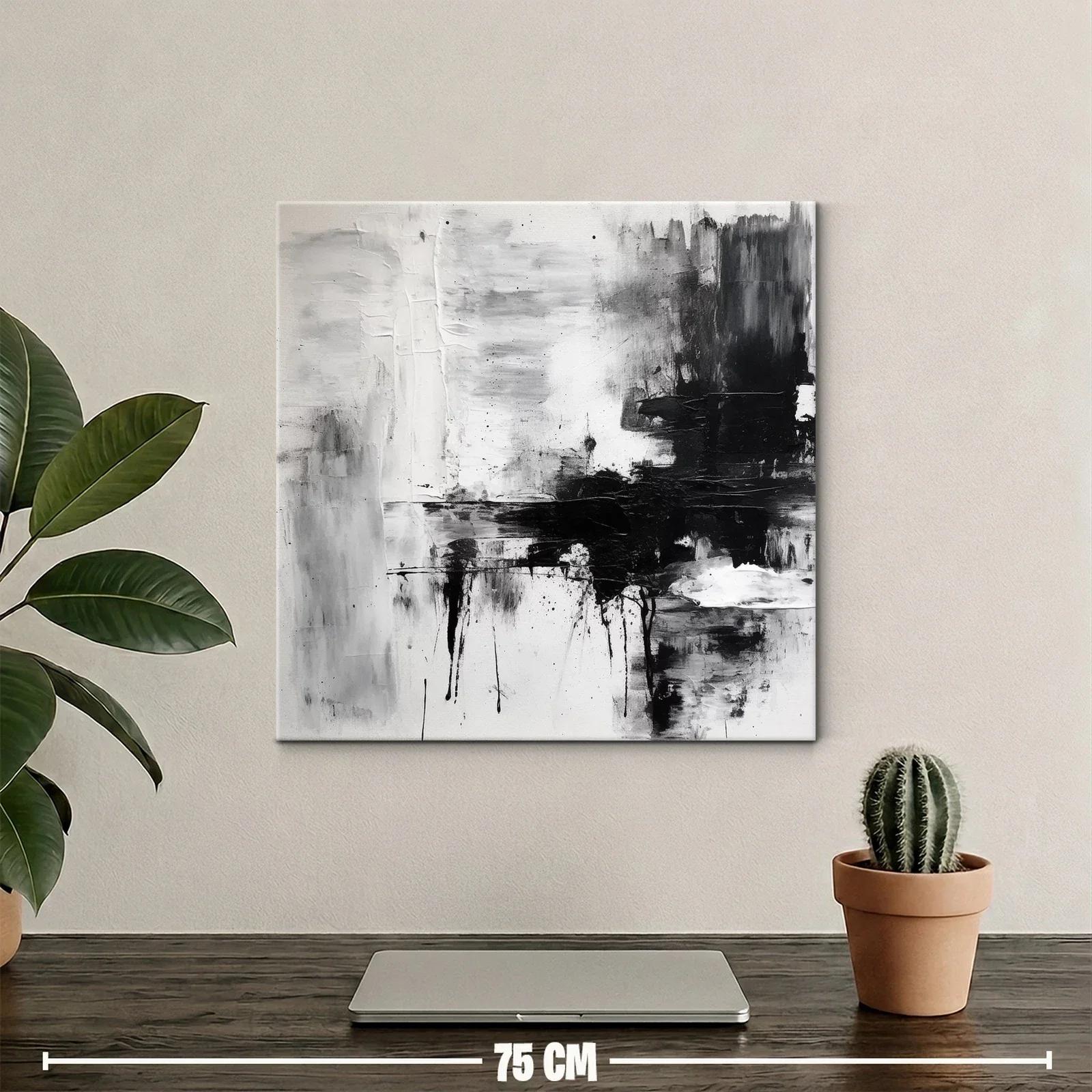 Cuadro abstracto en blanco negro con texturas dinámicas — miniatura 2