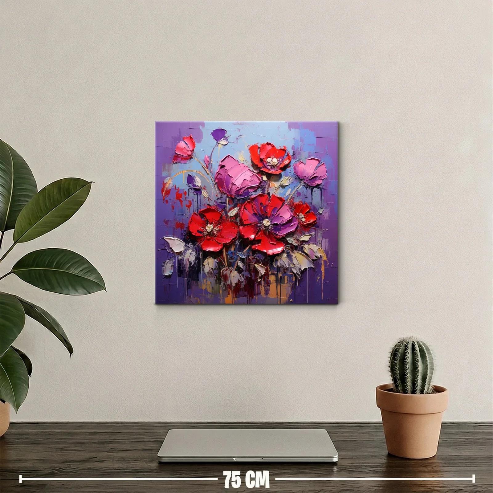 Cuadro moderno con vibrantes flores rojas y lilas — miniatura 2