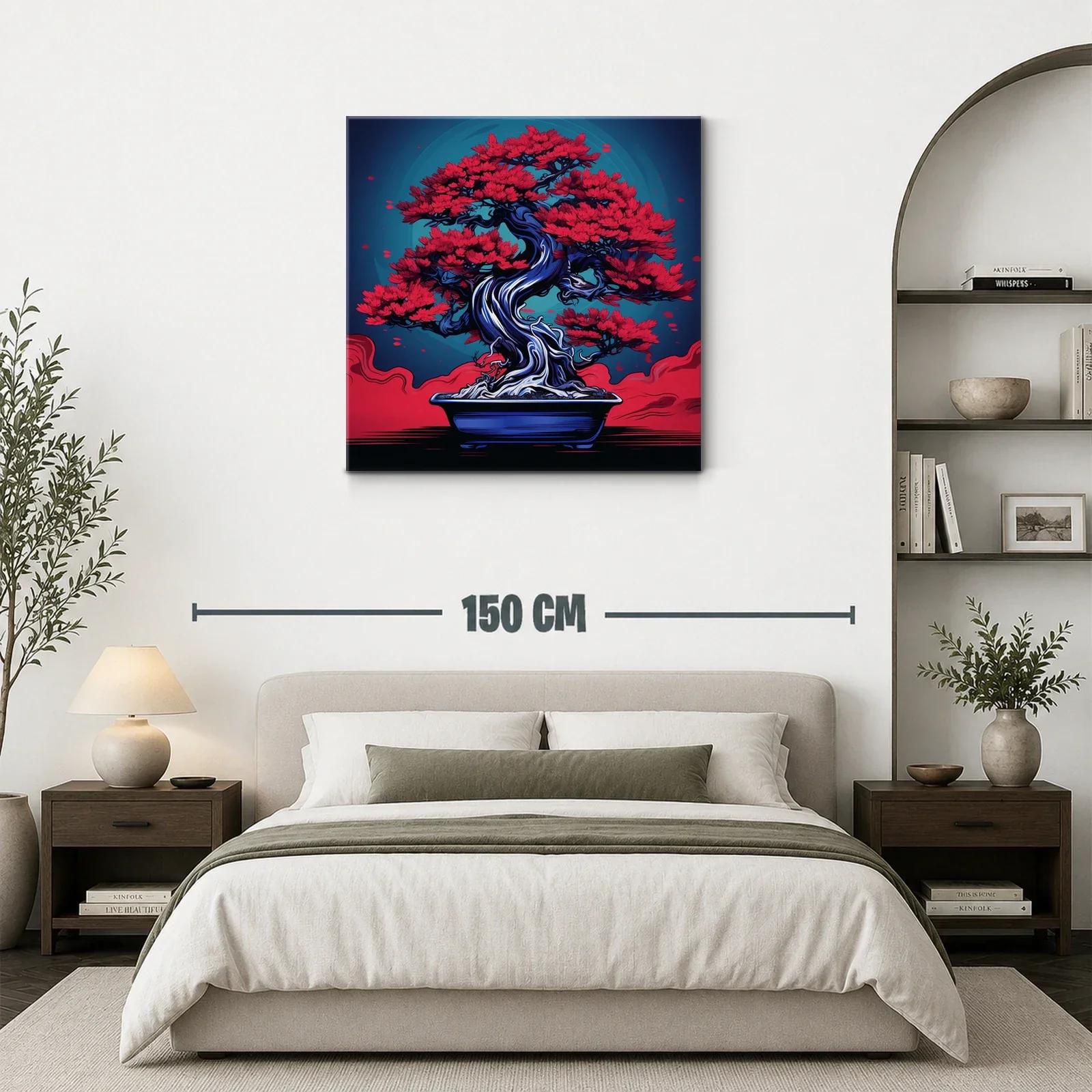 Bonsái rojo vibrante con fondo azul profundo — miniatura 3