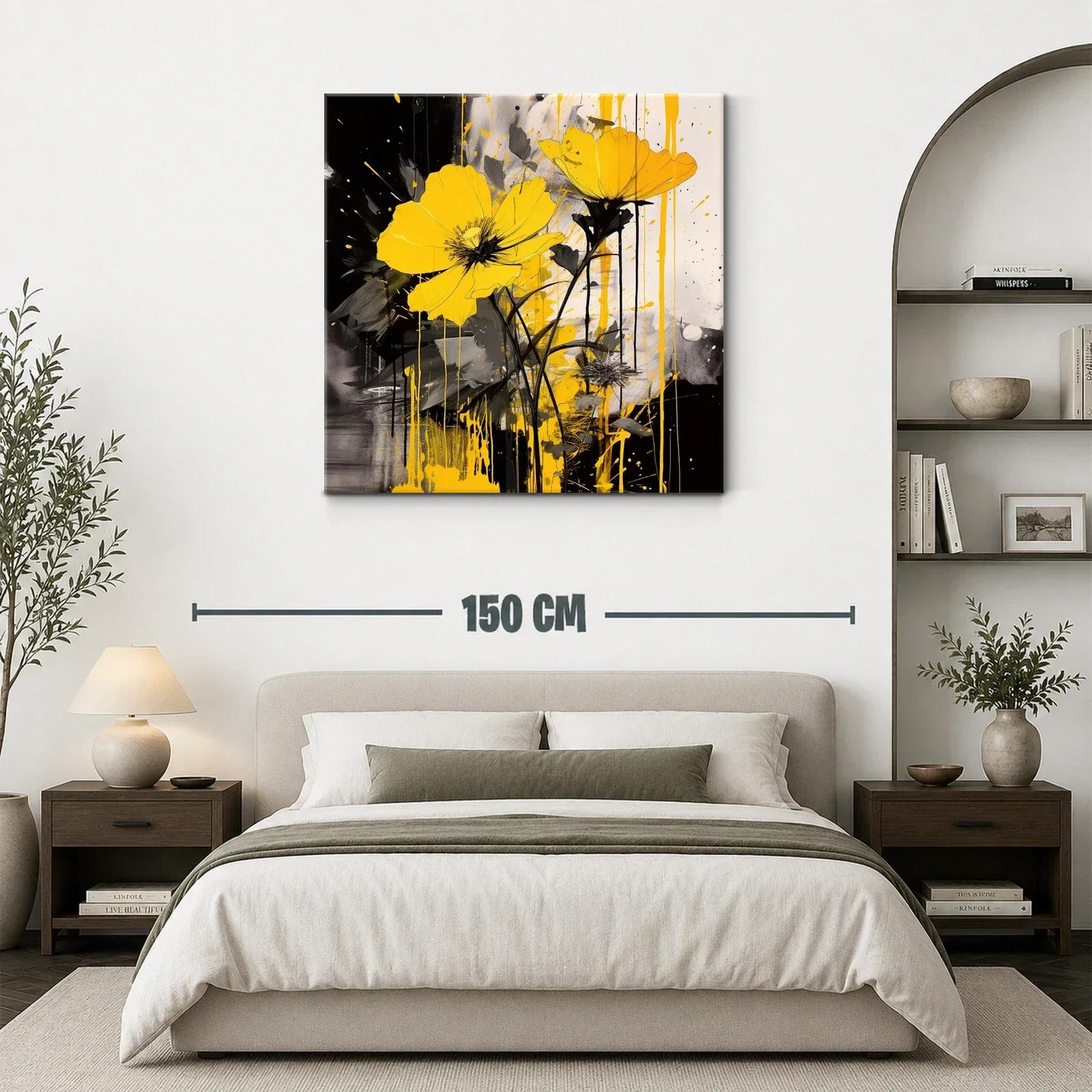 Vibrante cuadro floral con tonos amarillos y contraste negro — miniatura 3