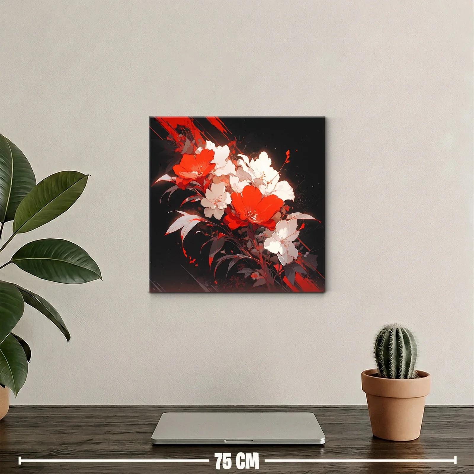 Composición floral vibrante en rojos y blancos sobre fondo oscuro — miniatura 2