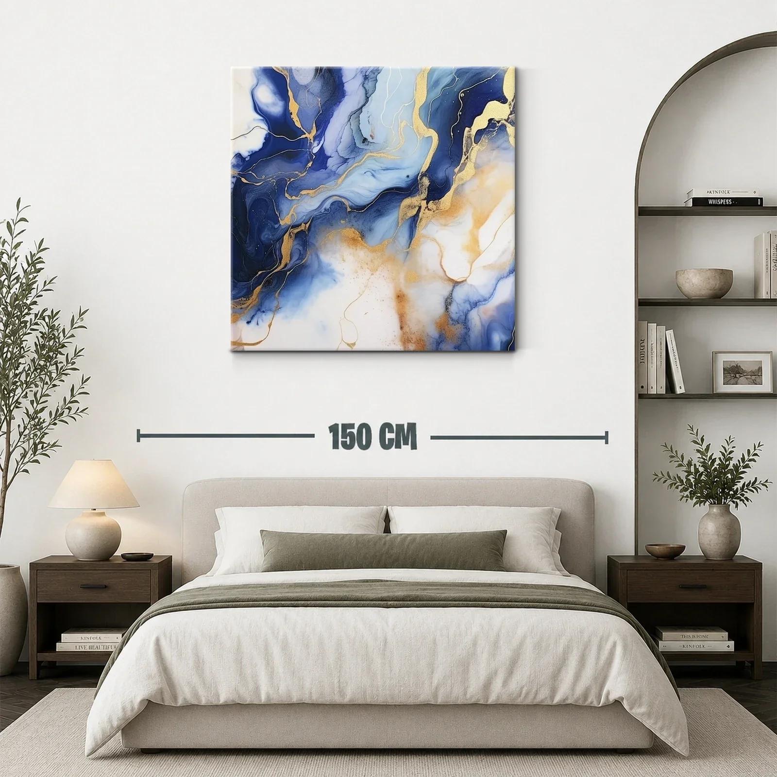 Arte abstracto en tonos azules con detalles dorados elegantes — miniatura 3