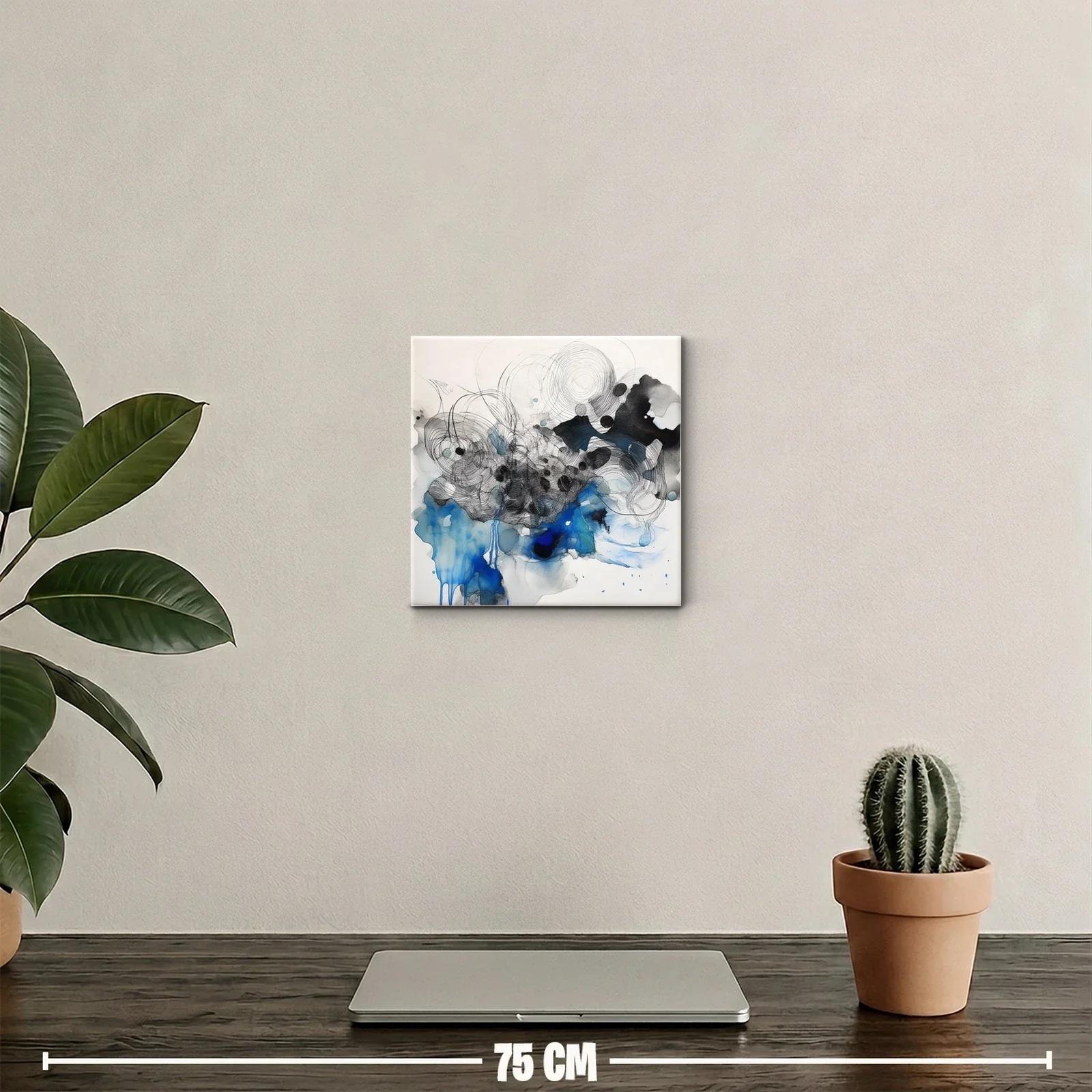 Cuadro abstracto con tonos azules y negros en movimiento fluido — miniatura 2