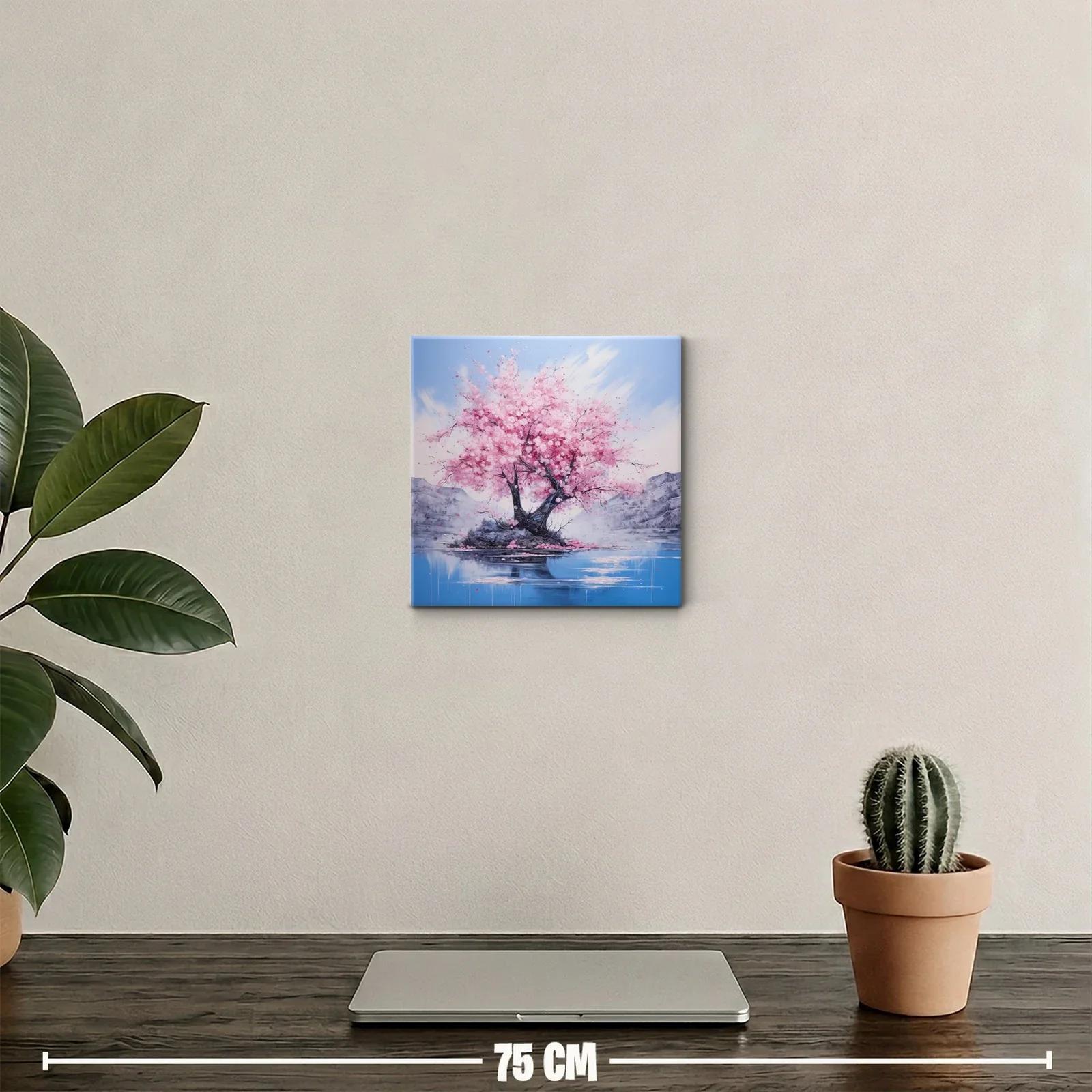 Belleza serena de árbol en flor sobre lago azul y montañas — miniatura 2