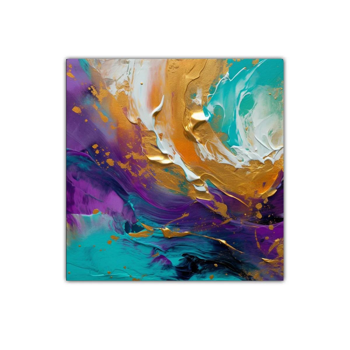 Cuadro abstracto con vibrantes tonos turquesa y dorado — miniatura 1