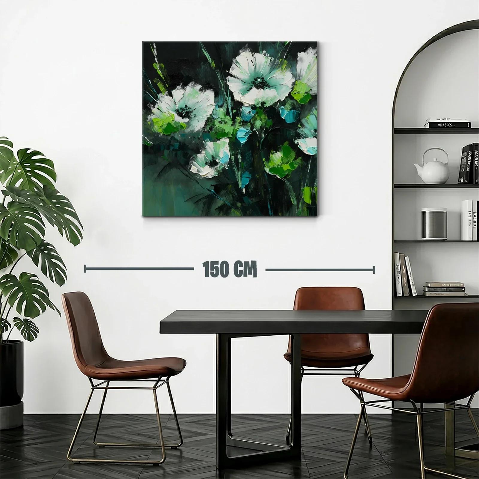 Cuadro floral con tonos verdes y blancos vibrantes — miniatura 2