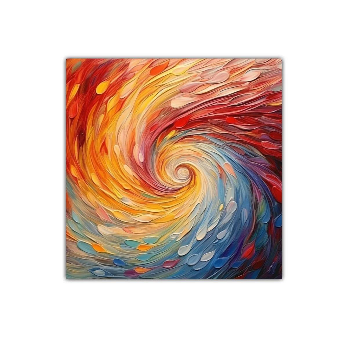 Cuadro abstracto en espiral con vibrantes tonos cálidos y fríos — miniatura 1