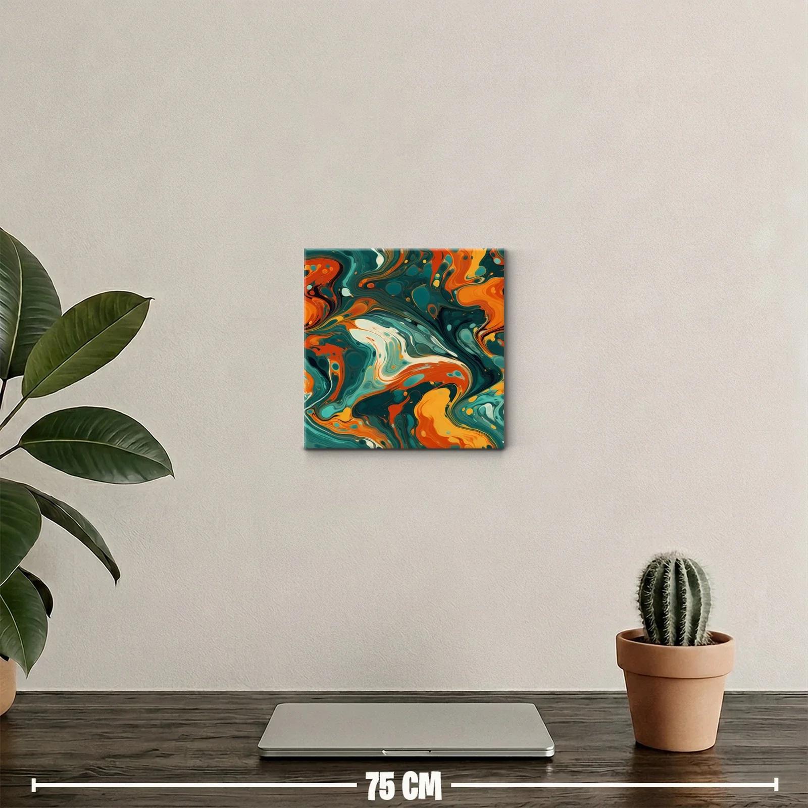 Cuadro abstracto con paleta vibrante en tonos verdes y naranjas — miniatura 2