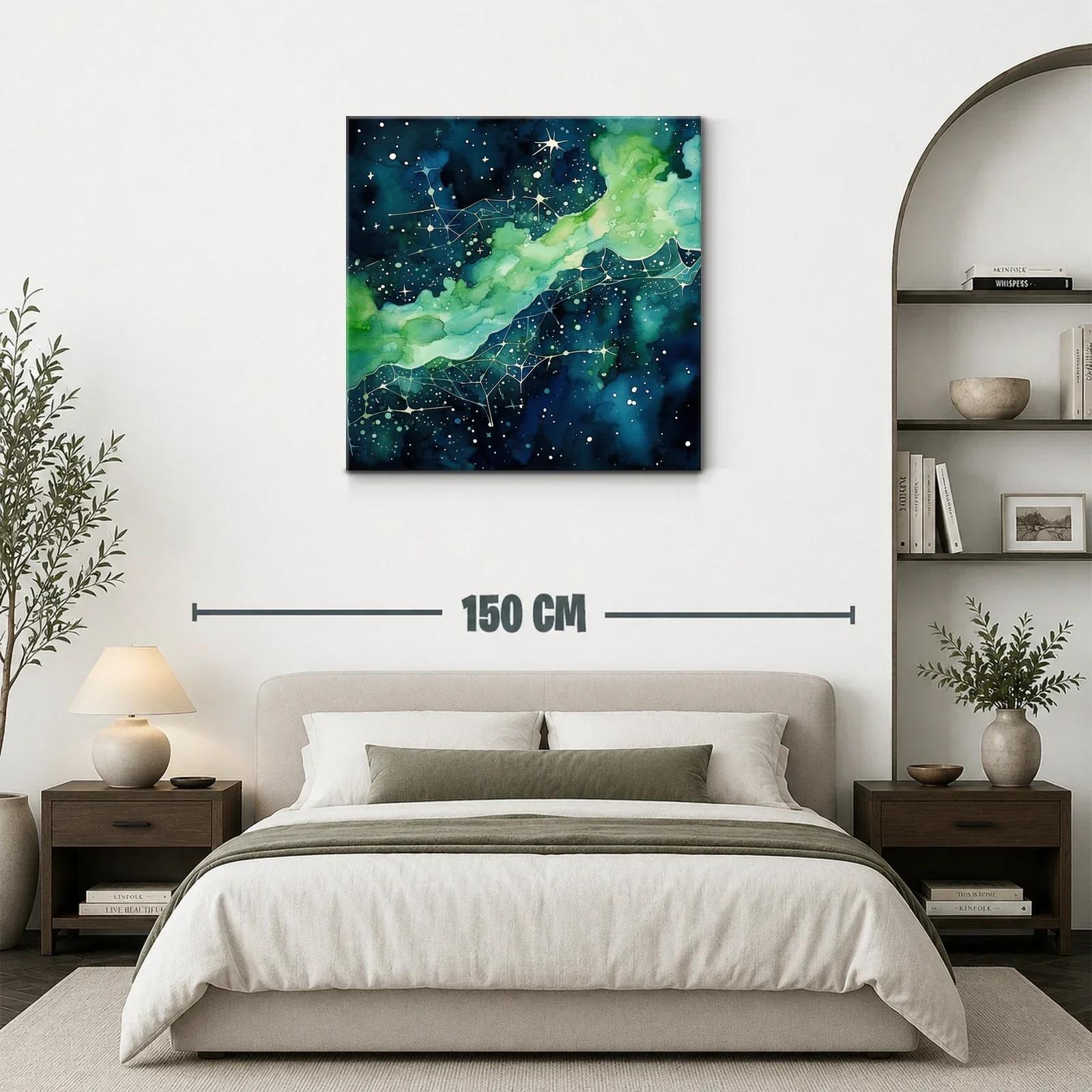 Cuadro abstracto con galaxia en tonos azules y verdes — miniatura 3