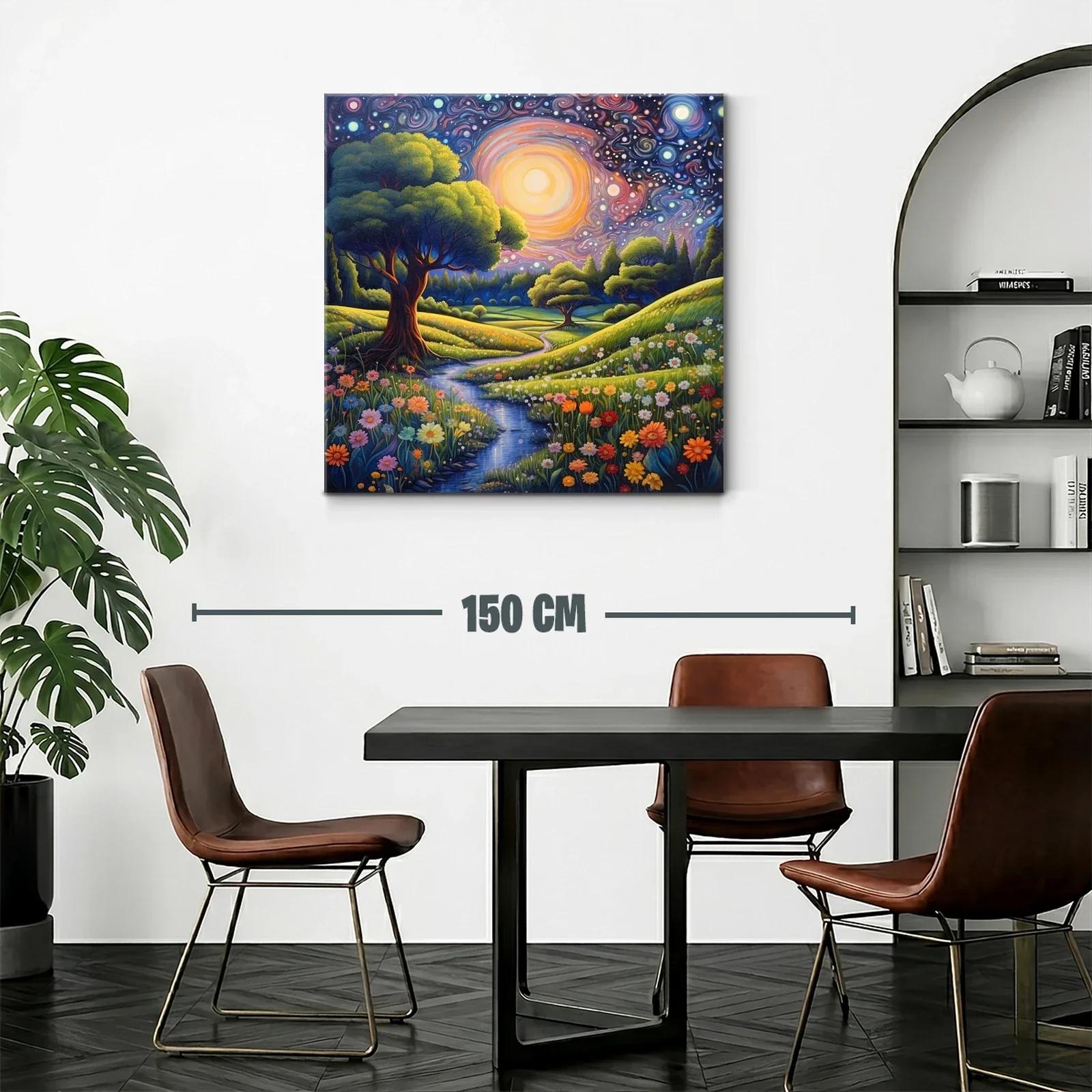 Paisaje nocturno con flores y cielo estrellado vibrante — miniatura 2