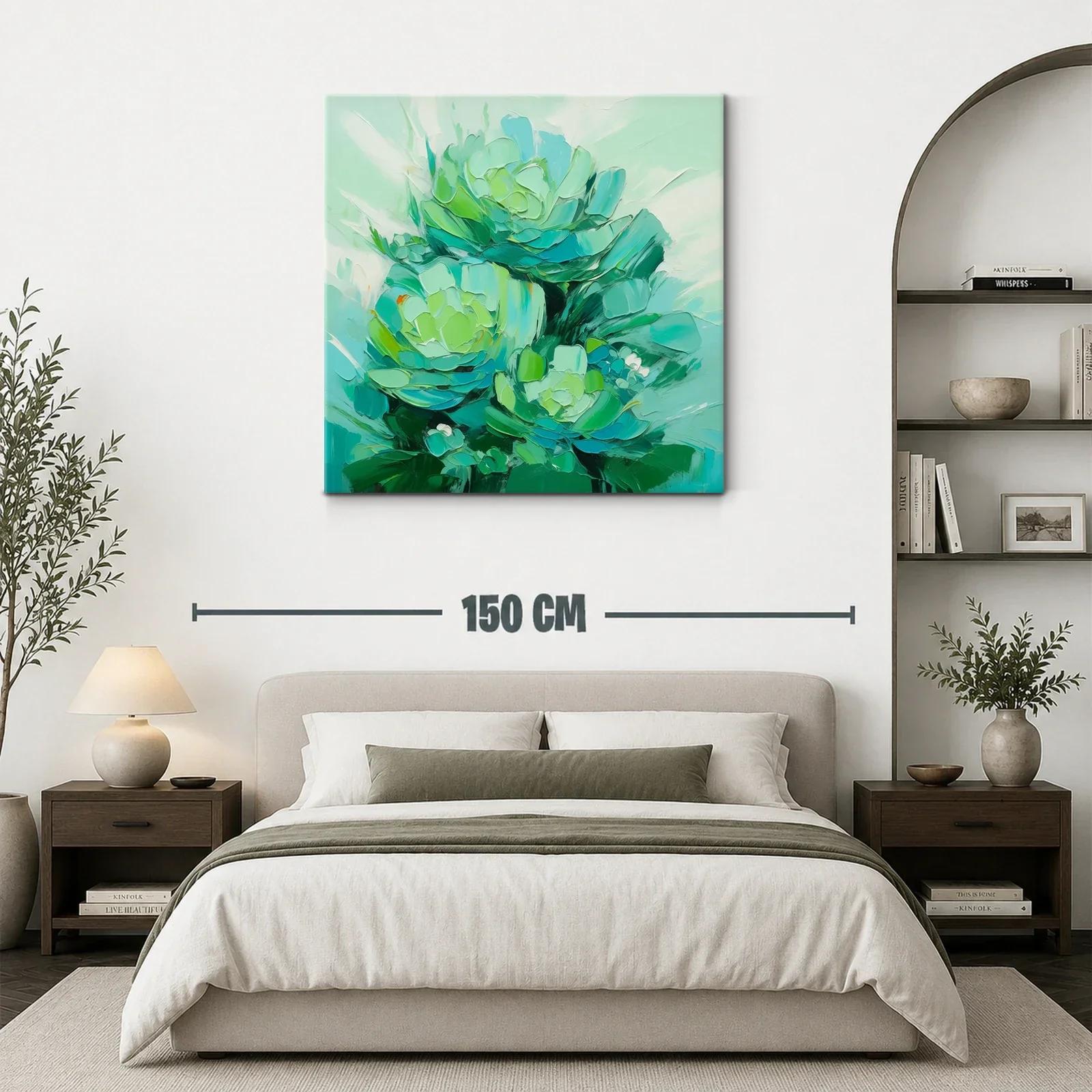 Cuadro abstracto con flores en tonos verdes y azules — miniatura 3
