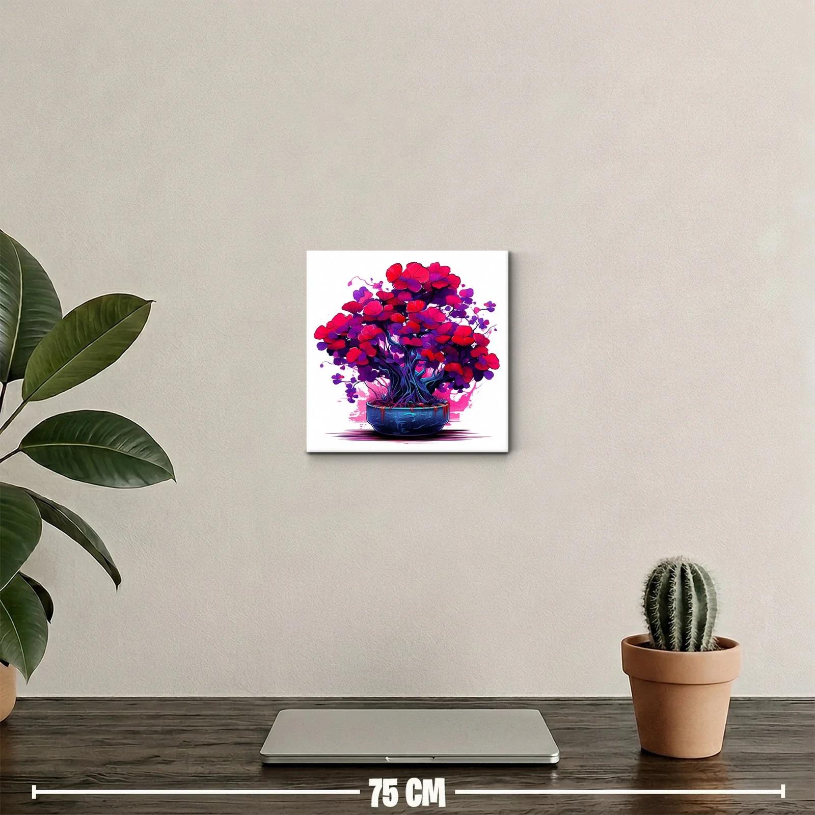 Cuadro vibrante de árbol floral en tonos rojos y púrpuras — miniatura 2