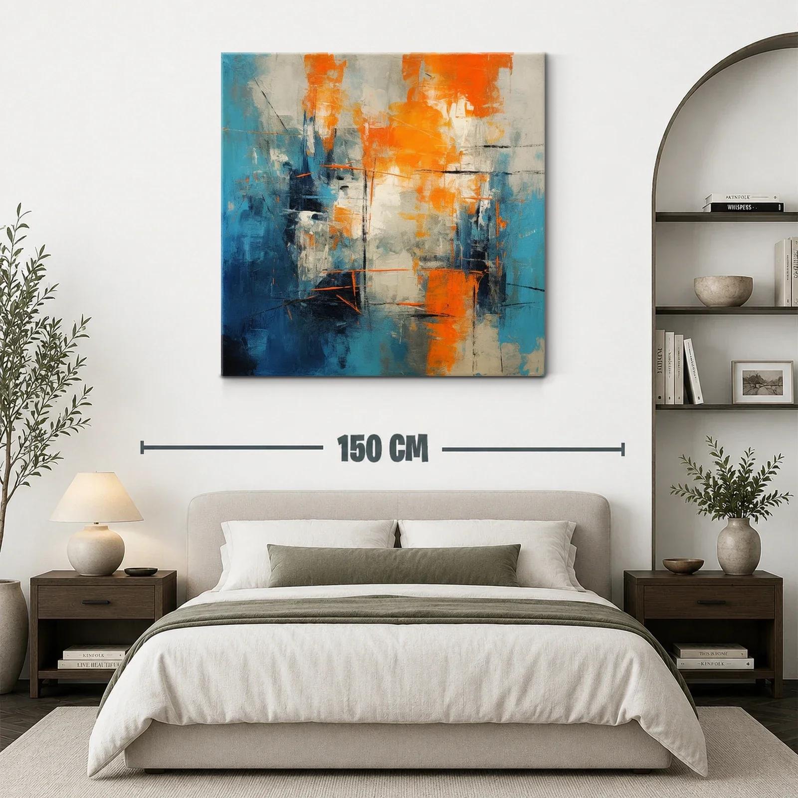Cuadro abstracto con vibrantes tonos azul y naranja — miniatura 3