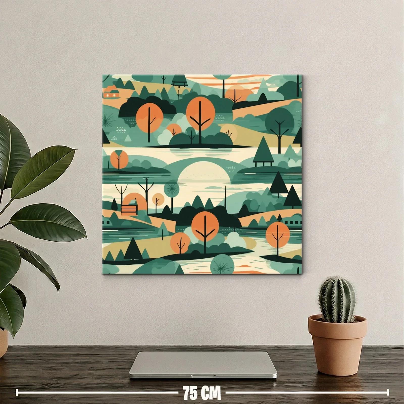 Paisaje sereno con árboles naranjas y tonos verdes suaves — miniatura 2