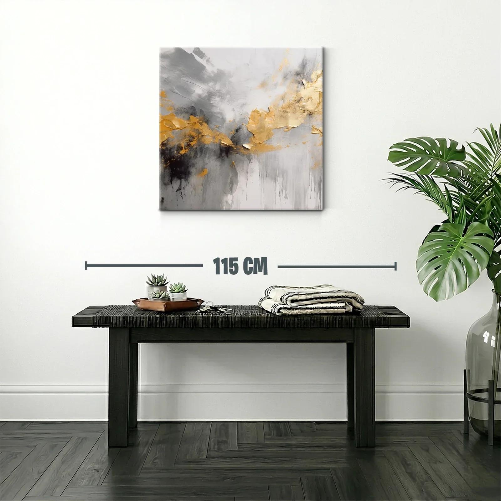 Cuadro abstracto con tonos dorados y grises elegantes — miniatura 2