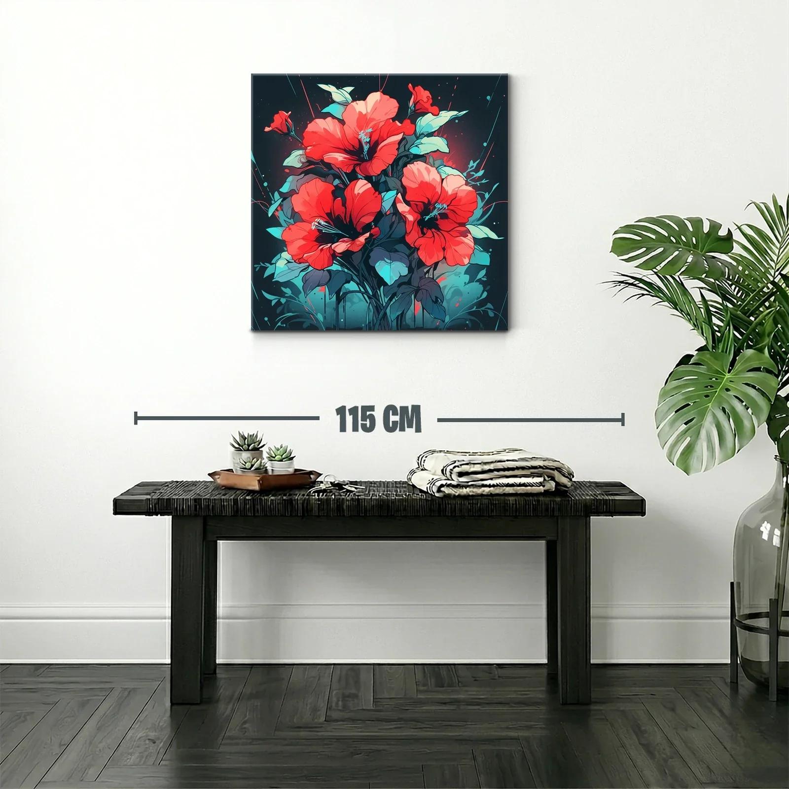 Ramo vibrante de flores rojas con toques celestes — miniatura 2