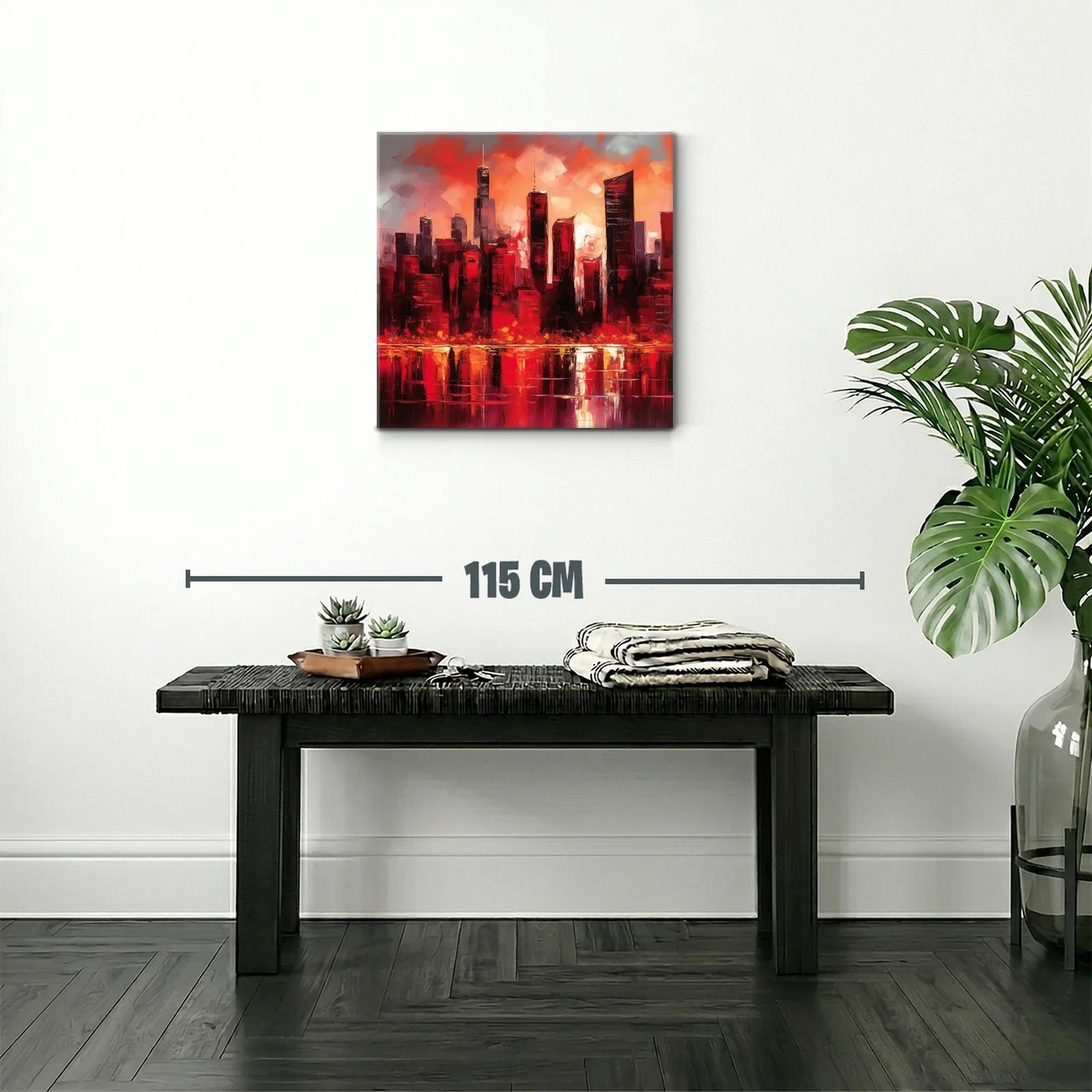 Atardecer urbano vibrante con reflejos intensos en rojo y naranja — miniatura 2