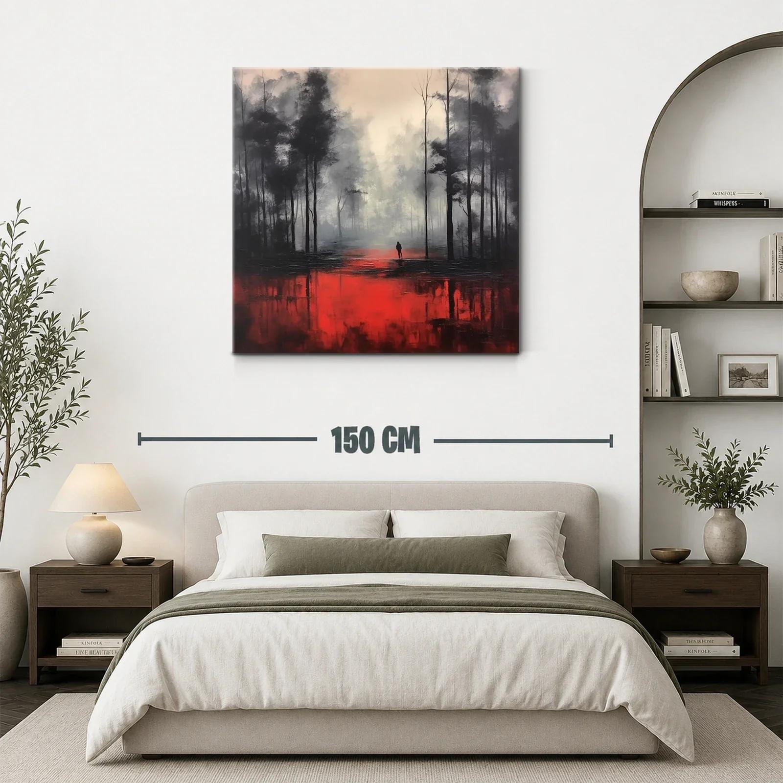 Bosque brumoso con reflejos intensos en rojo vibrante — miniatura 3