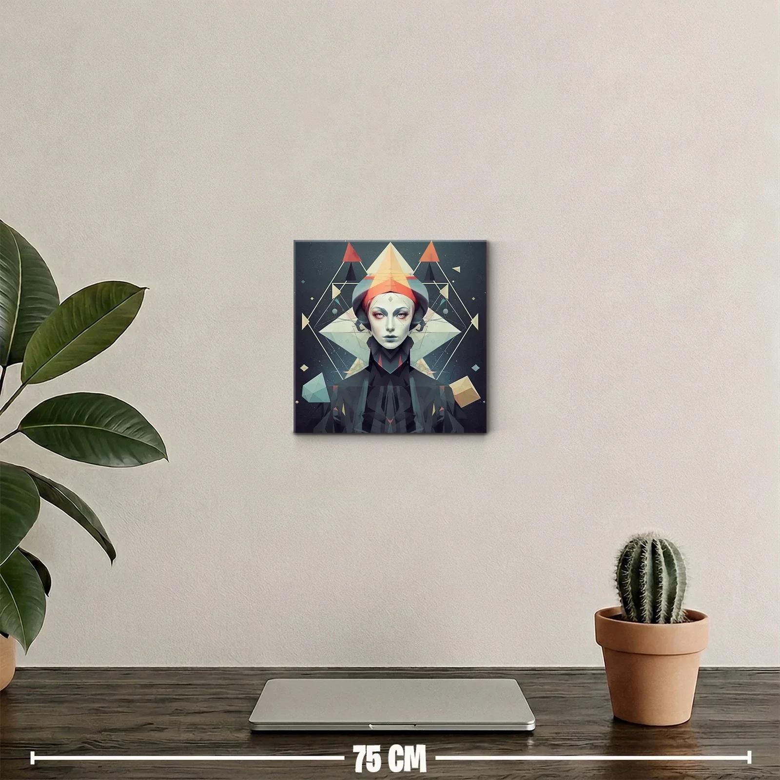 Retrato geométrico con toques rojos y azulados — miniatura 2
