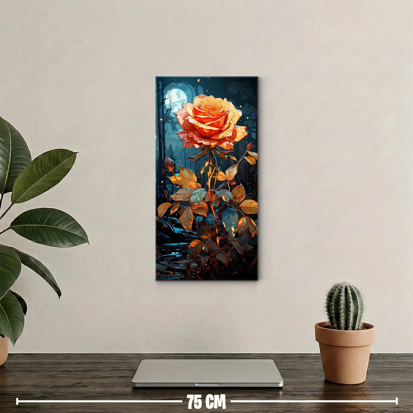 Cuadro rosa naranja con capullo y hojas turquesa — miniatura 2