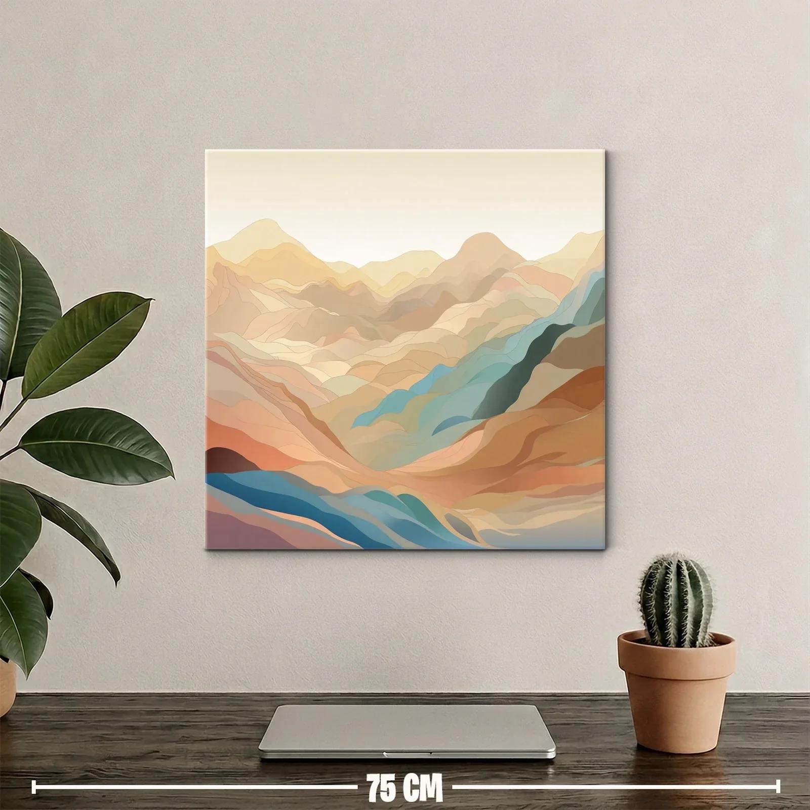 Paisaje abstracto de montañas en tonos cálidos y fríos suaves — miniatura 2